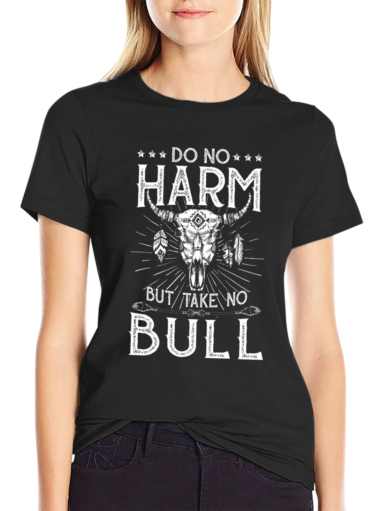 Black Do No Harm But Take No Bull Graphic Tee view 2