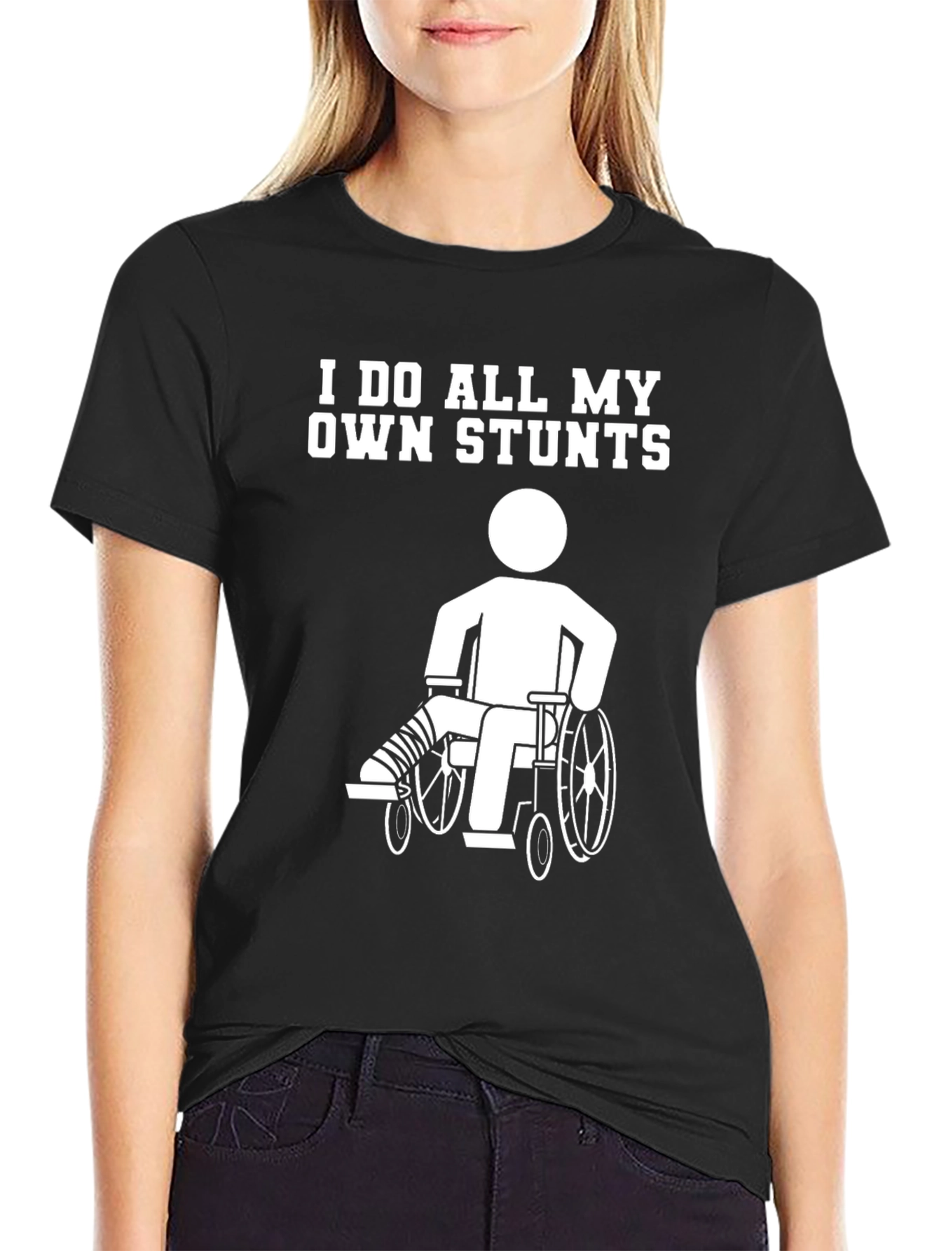 Black Funny "I Do All My Own Stunts" T-Shirt view 2