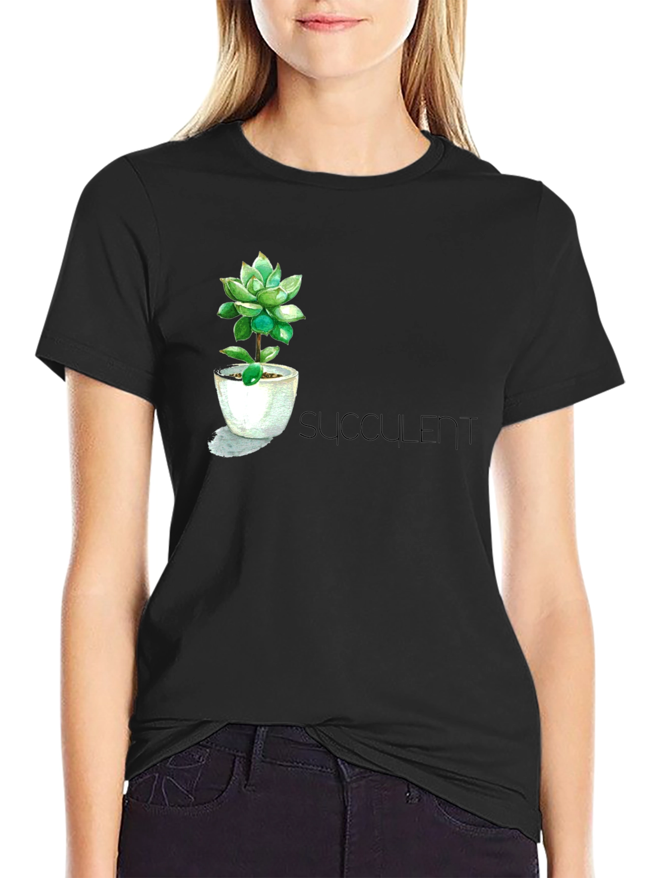 Black Stylish Succulent T-Shirt view 2