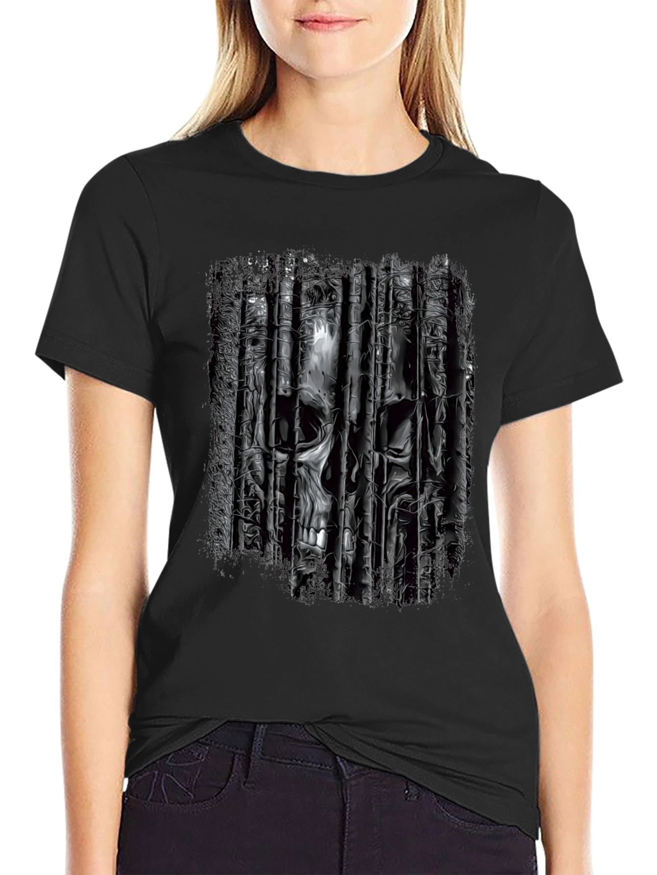 Black Skull Bars Graphic T-Shirt - Edgy Black Tee view 2