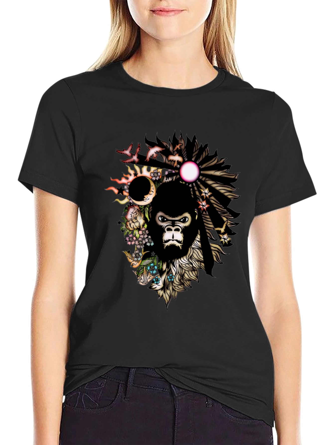 Black Gorilla Art T-Shirt - Unique Graphic Tee view 2