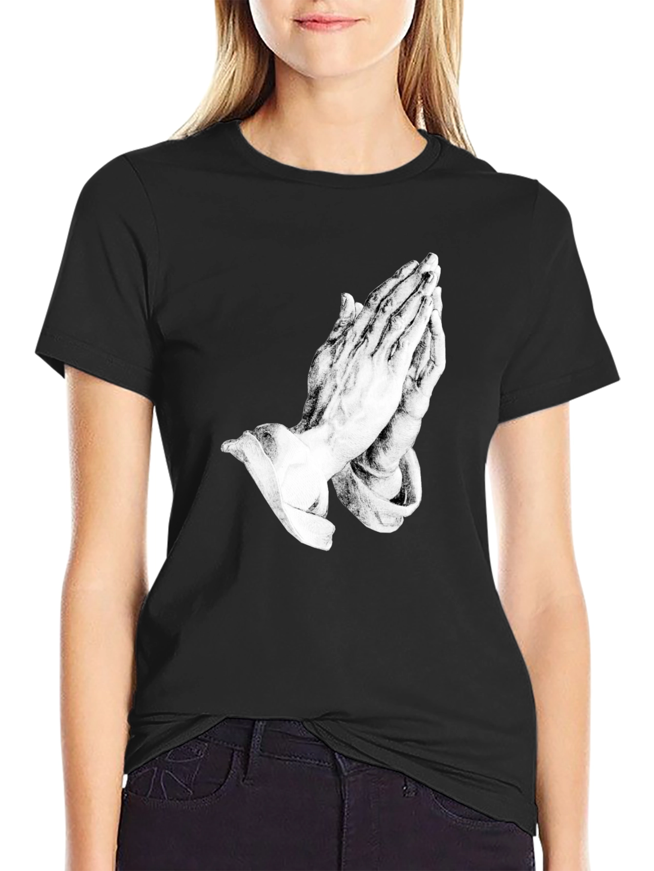 Black Praying Hands Graphic Black Tee view 2