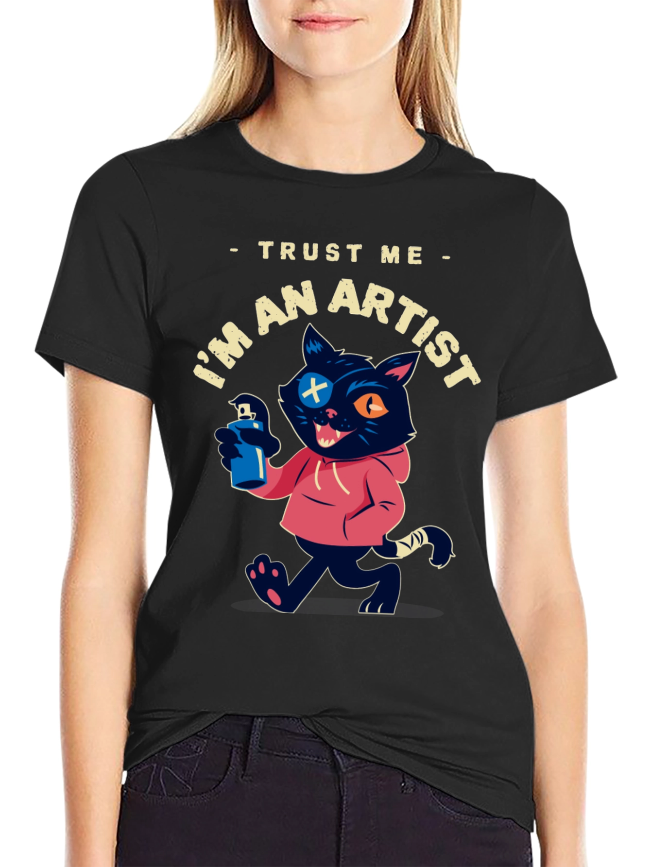 Black Trust Me I'm An Artist Cat T-Shirt view 2