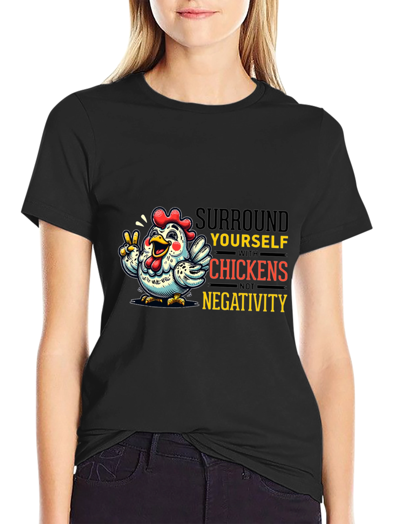 Black Surround Yourself With Chickens T-Shirt view 2