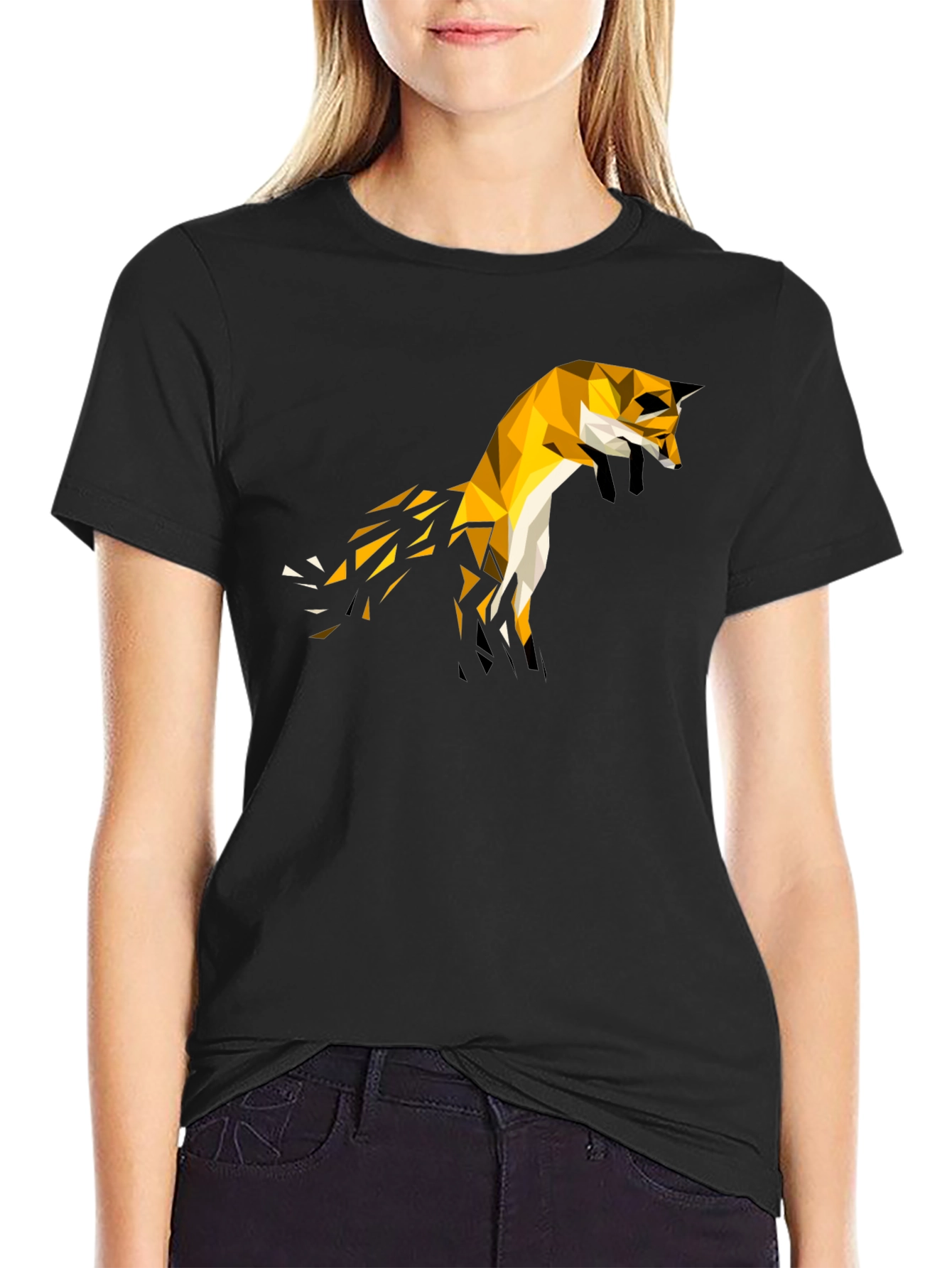 Black Geometric Fox Tee - Modern Graphic T-Shirt view 2