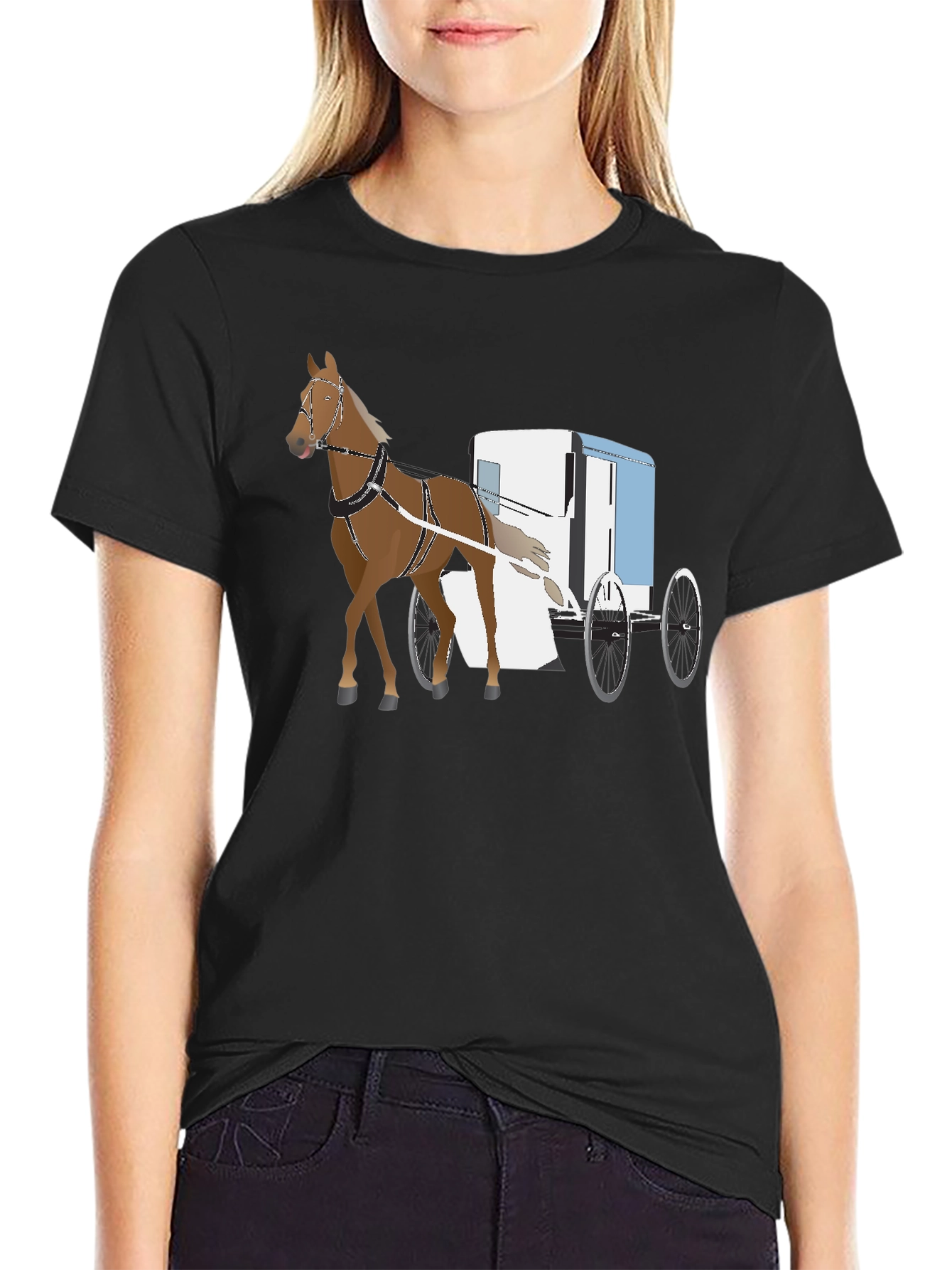 Black Horse & Buggy Graphic Tee - Classic Style view 2
