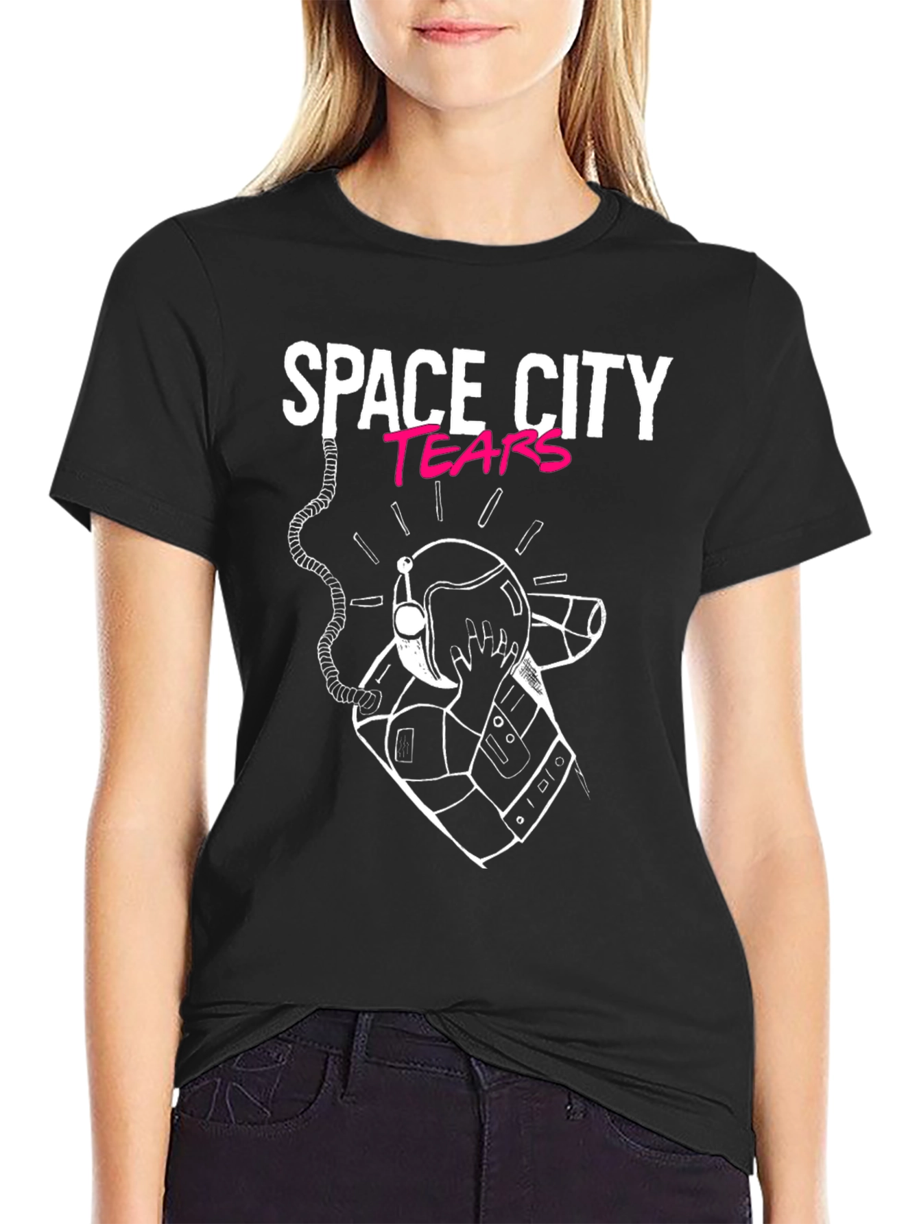 Black Space City Tears Graphic Black T-Shirt view 2