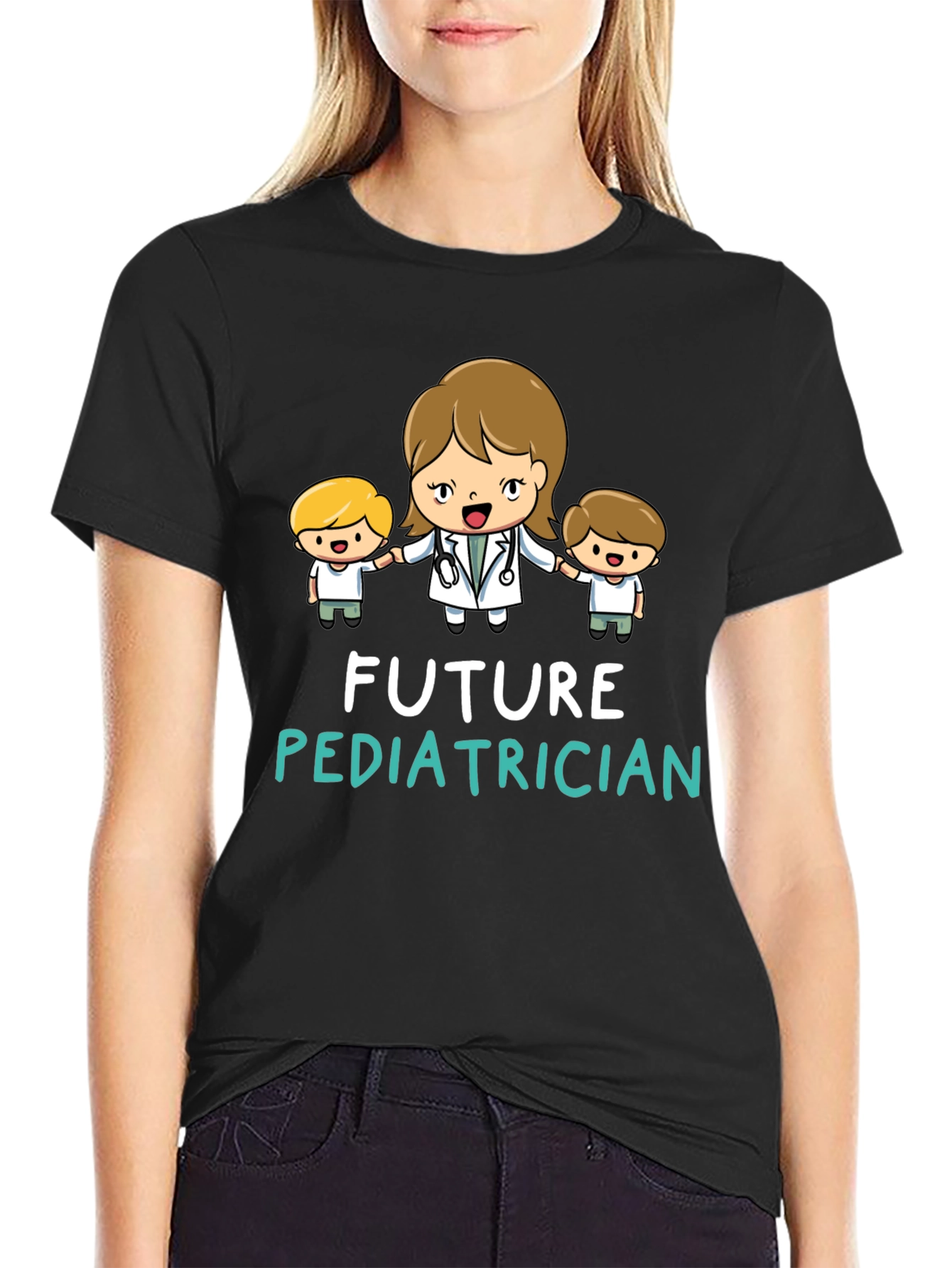 Black Future Pediatrician Black T-Shirt view 2