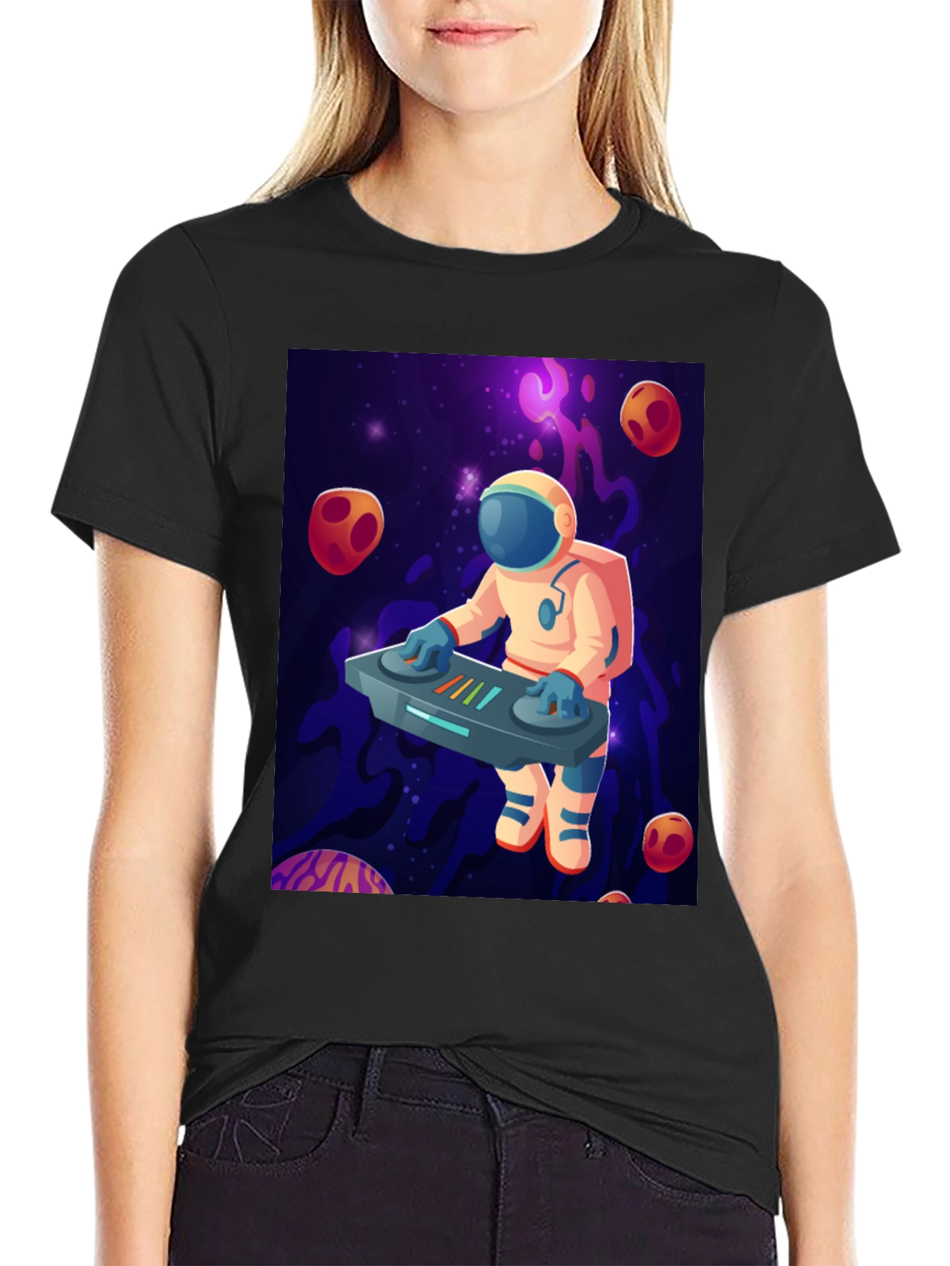 Black Astronaut DJ Graphic T-Shirt - Space Music Lover Tee view 2