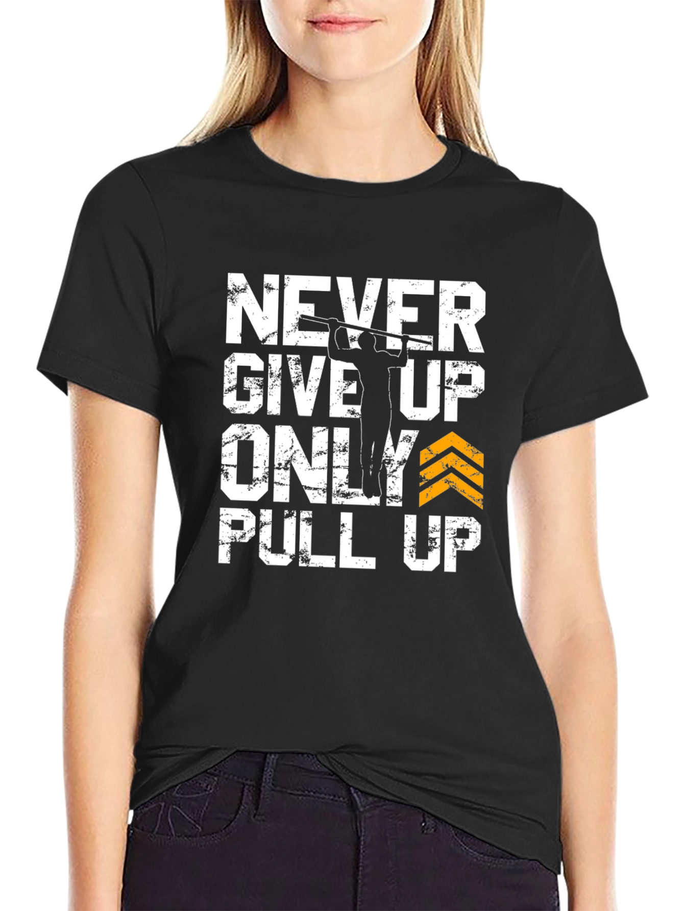Black Never Give Up Pull Up Graphic Tee view 2