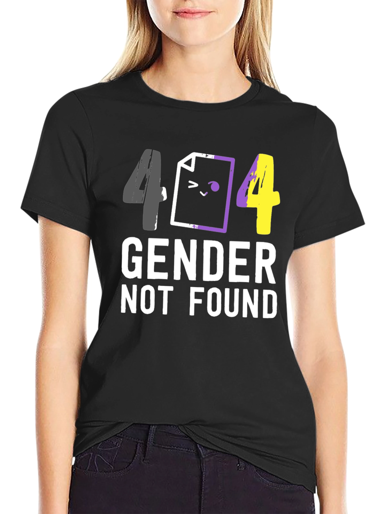 Black 404 Gender Not Found Unisex T-Shirt view 2