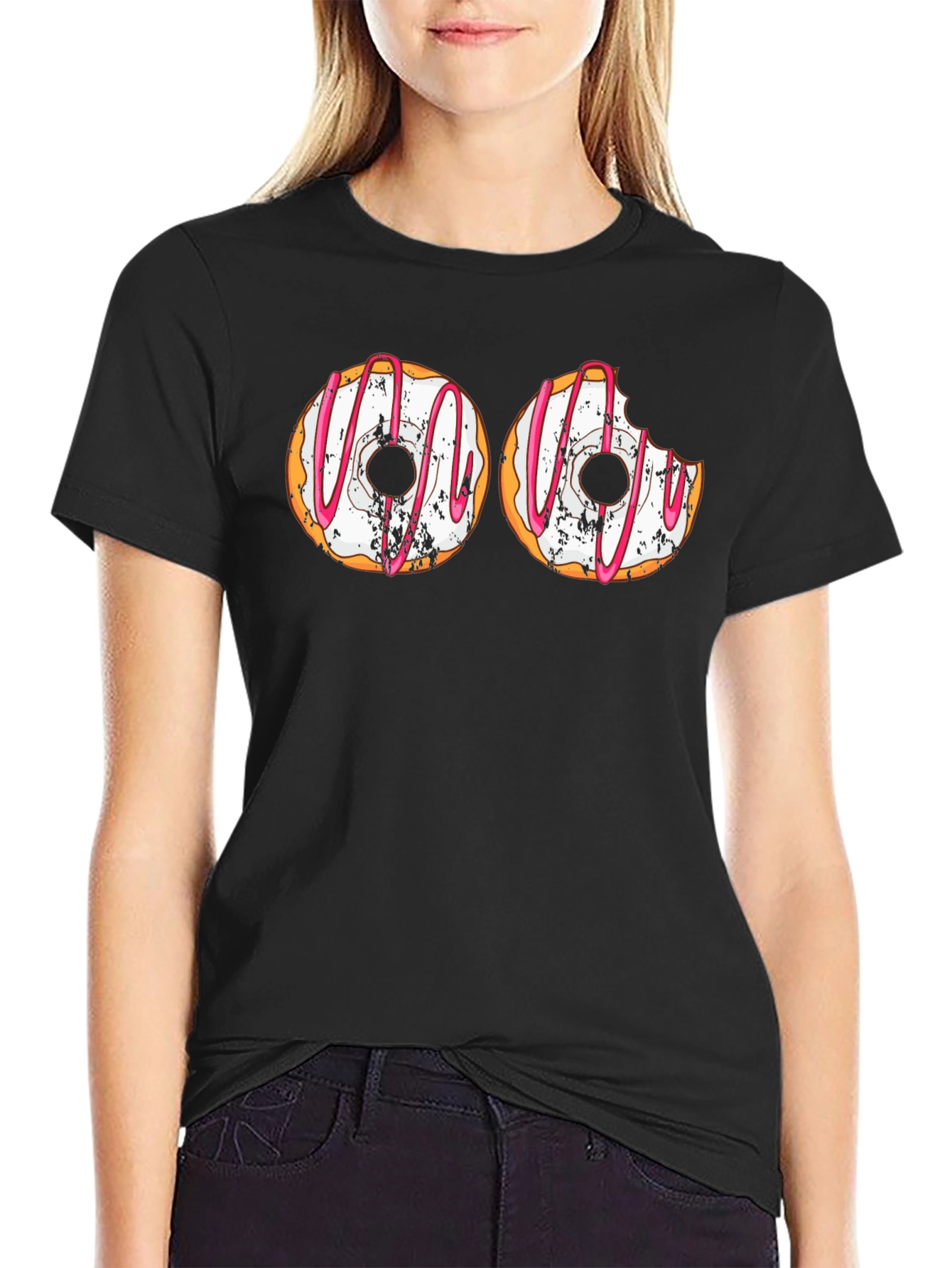 Black Funny Donut Graphic T-Shirt - Humor Apparel view 2