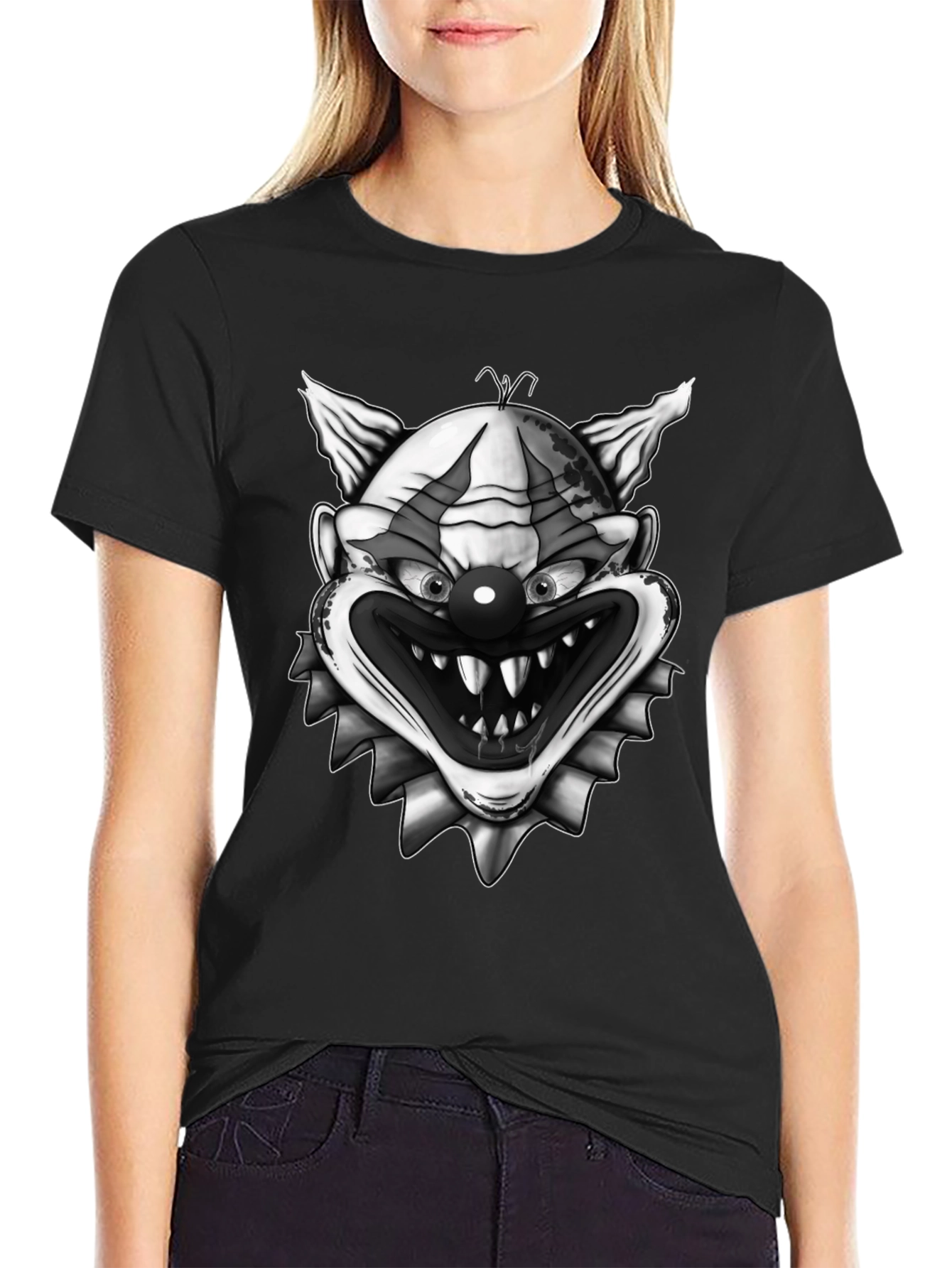 Black Creepy Clown Graphic Print Tee - Horror T-Shirt view 2