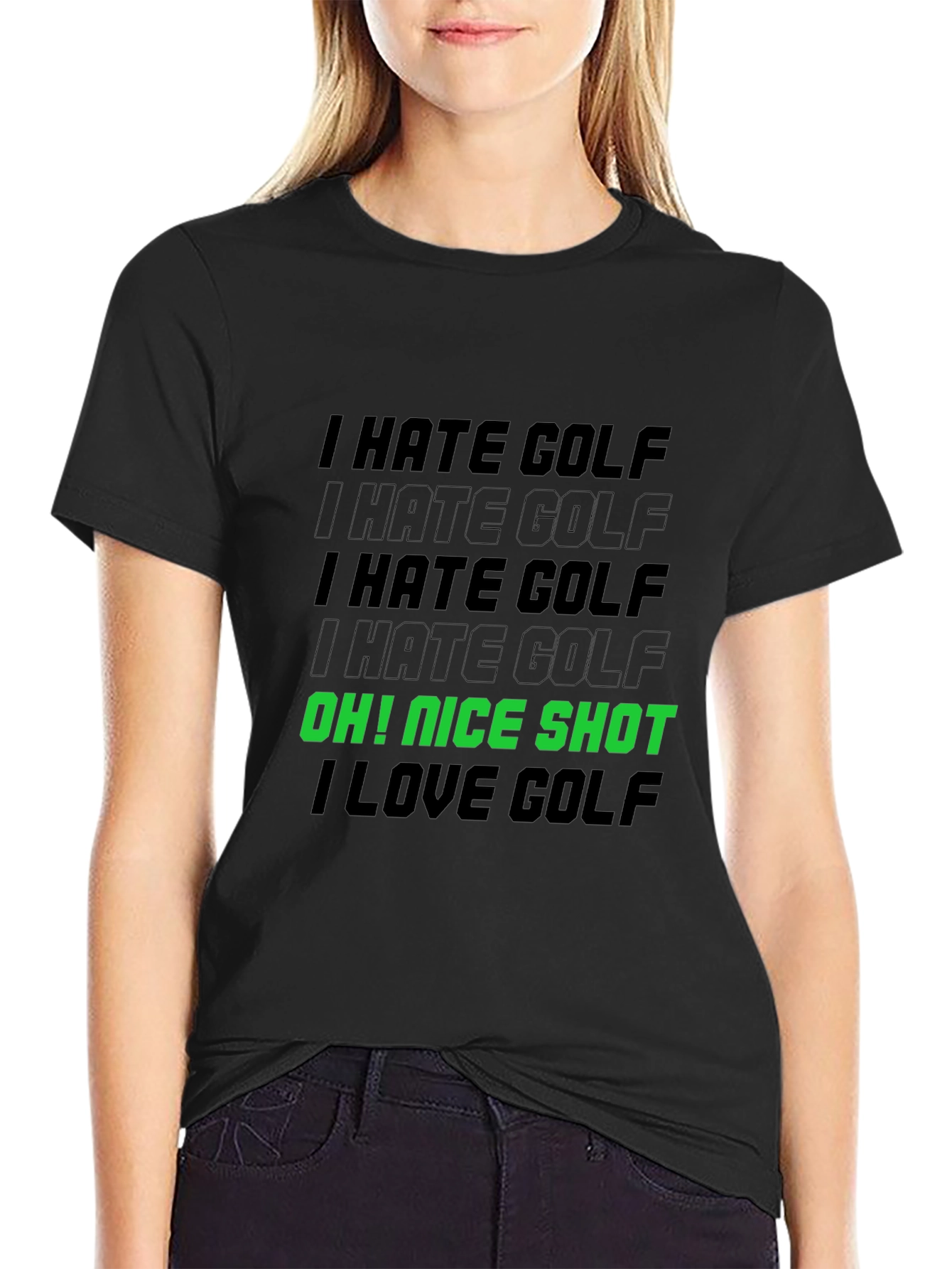 Black I Hate Golf, Funny Golfing T-Shirt view 2