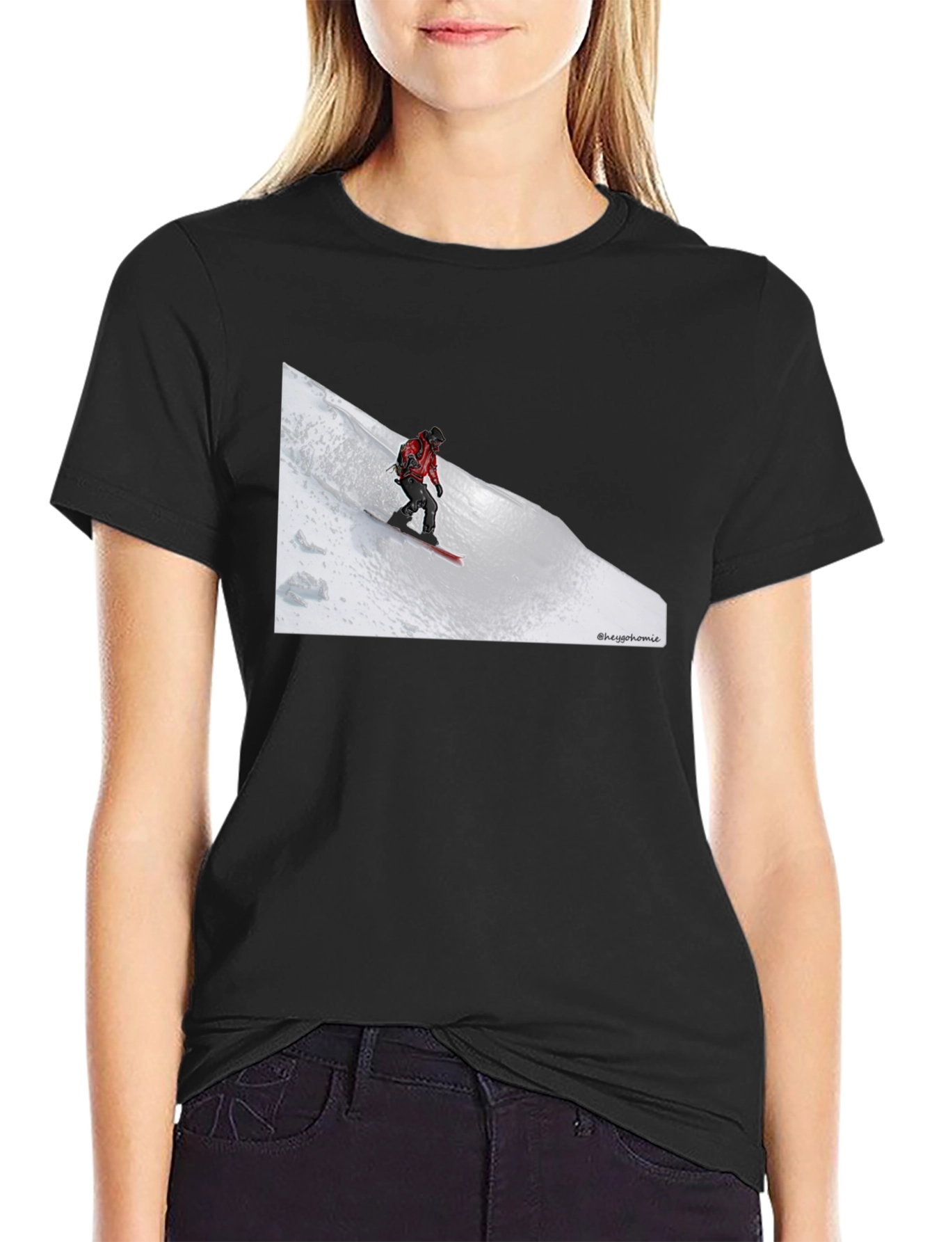 Black Snowboarder Graphic Tee - Black Cotton T-Shirt view 2