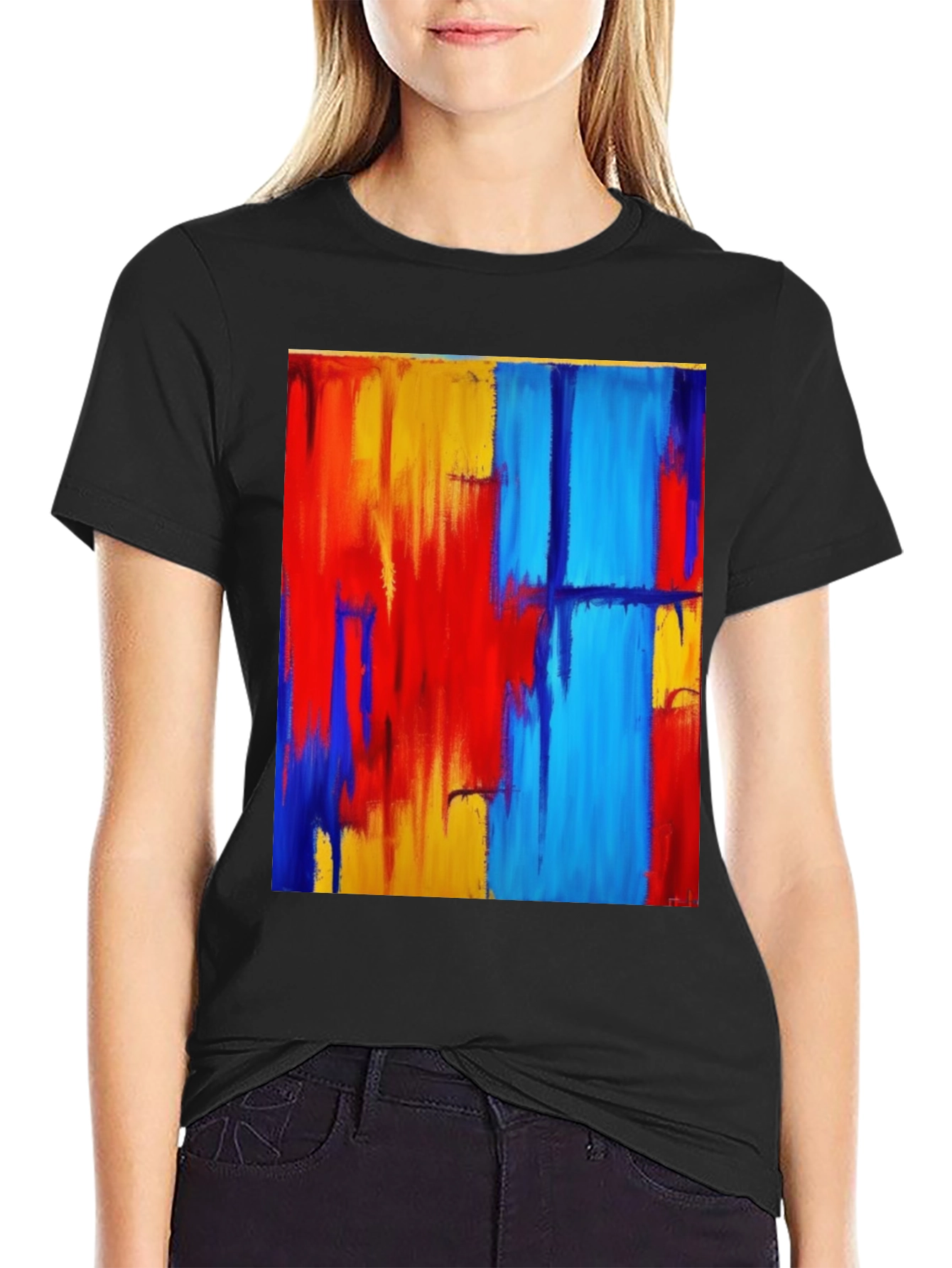 Black Abstract Art T-Shirt - Modern Graphic Tee view 2