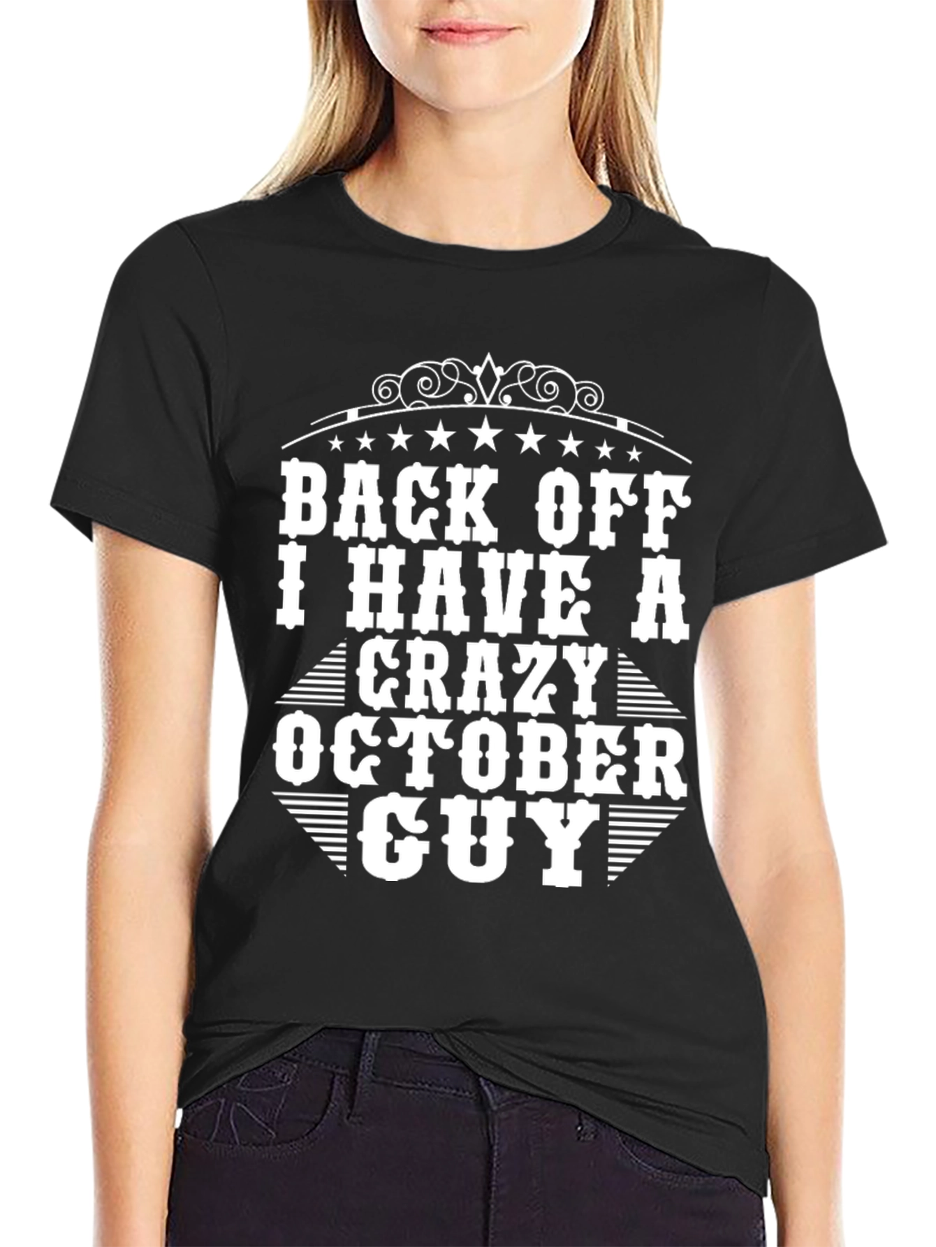Black Back Off Crazy October Guy T-Shirt view 2