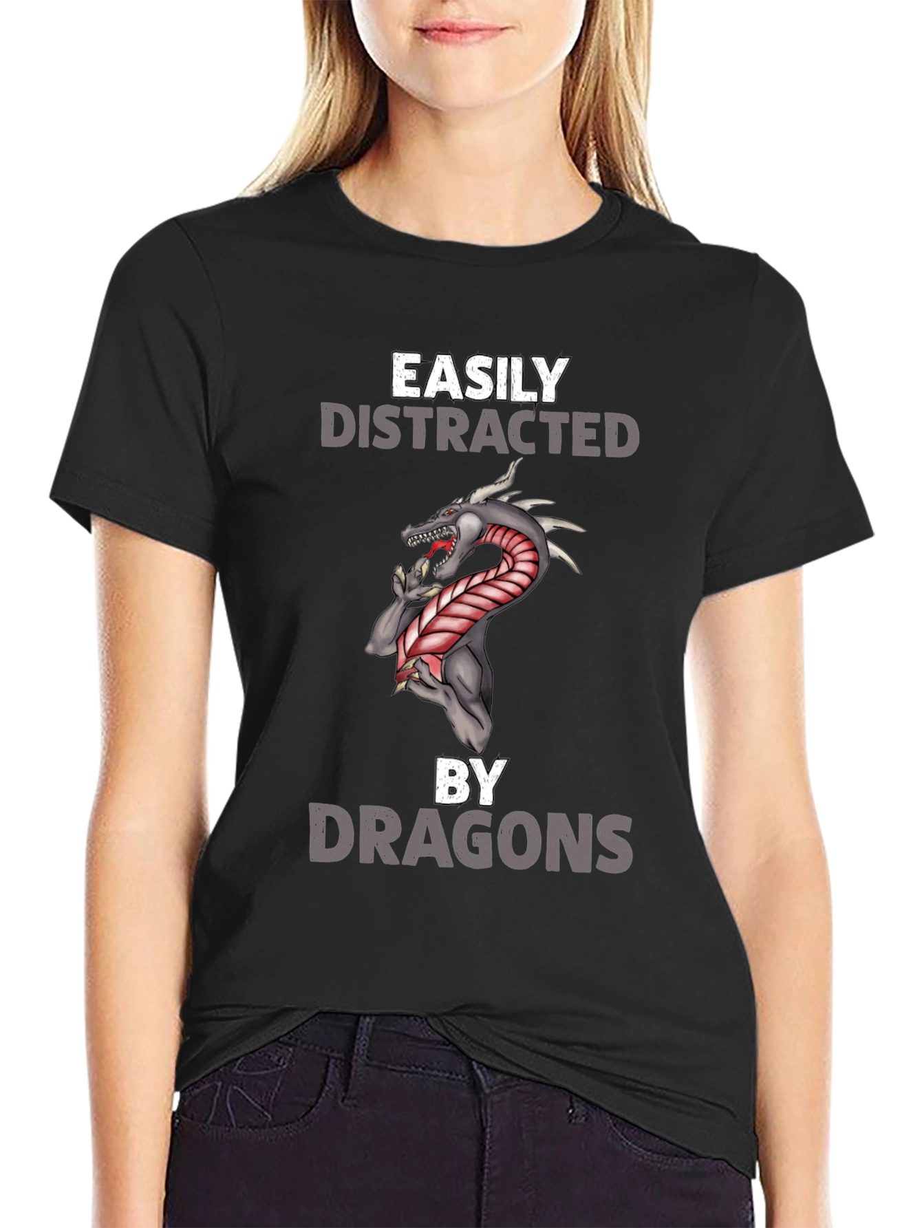 Black Easily Distracted By Dragons T-Shirt view 2