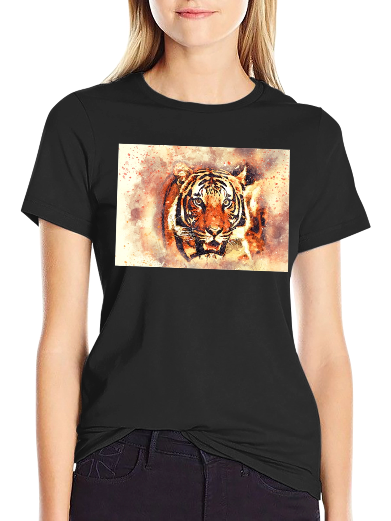 Black Tiger Watercolor Graphic Tee view 2