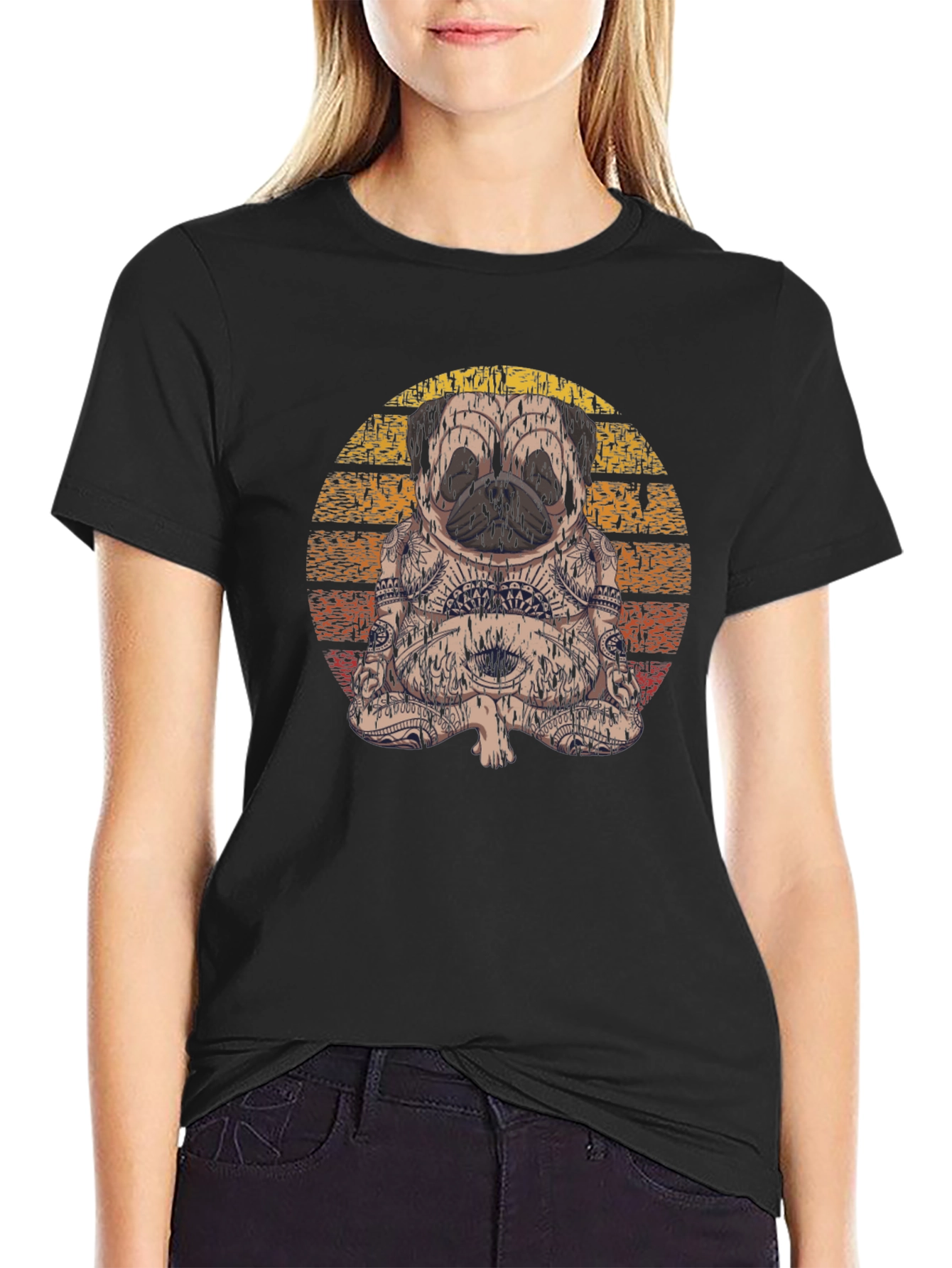 Black Meditating Pug T-Shirt - Black view 2