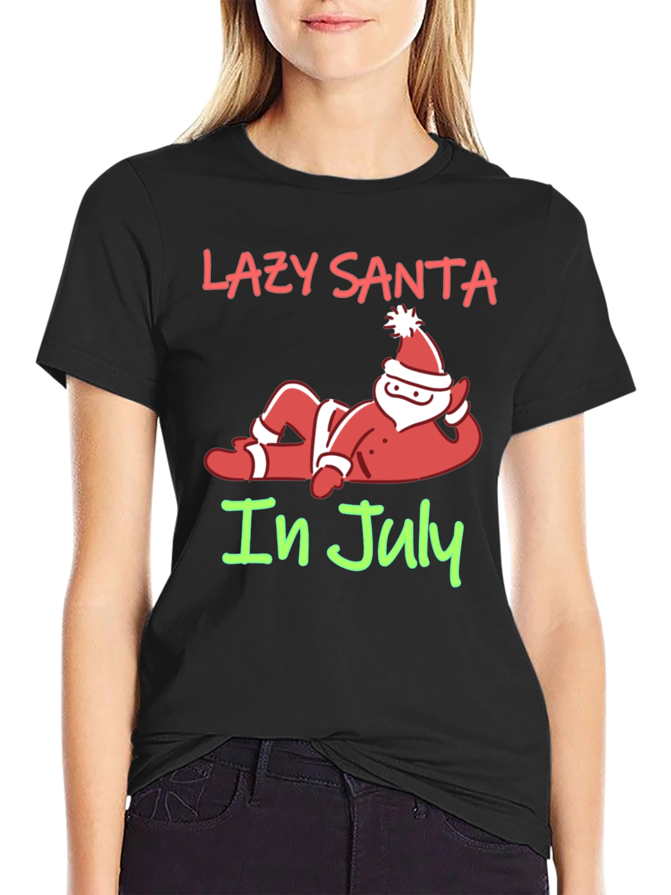Black Lazy Santa in July Graphic T-Shirt view 2