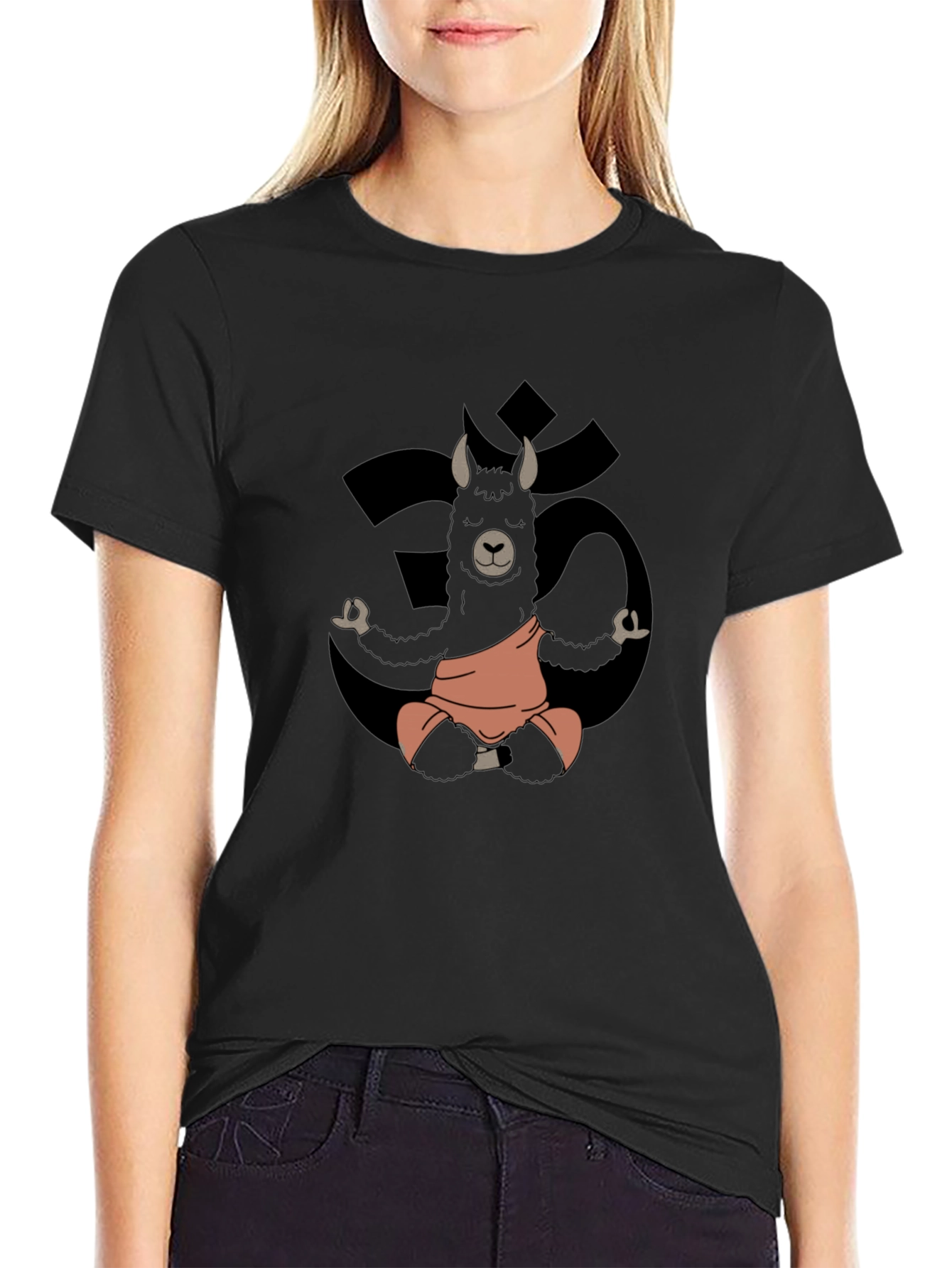 Black Meditating Llama Yoga T-Shirt view 2