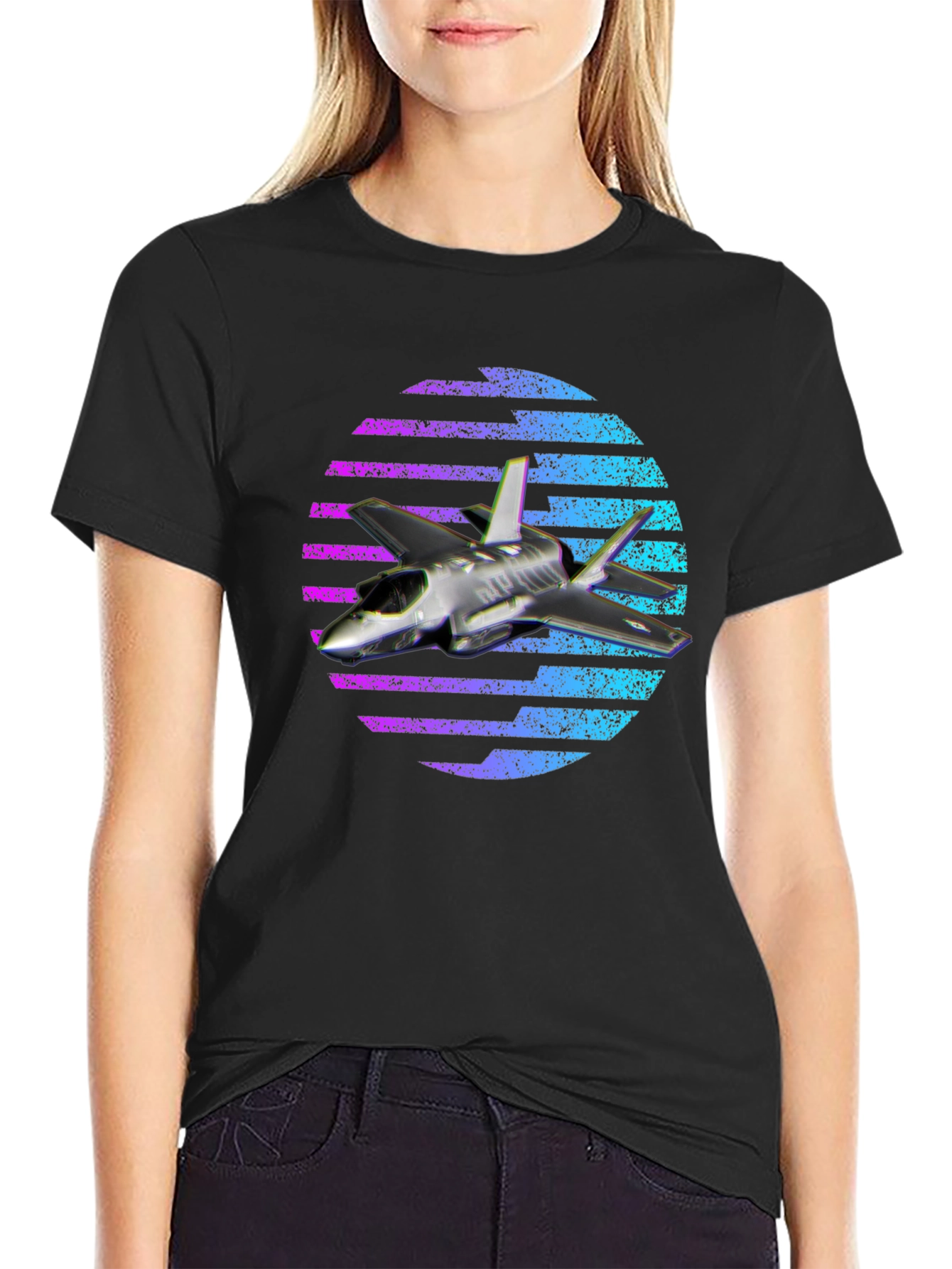 Black Jet Fighter T-Shirt - Vaporwave Design view 2