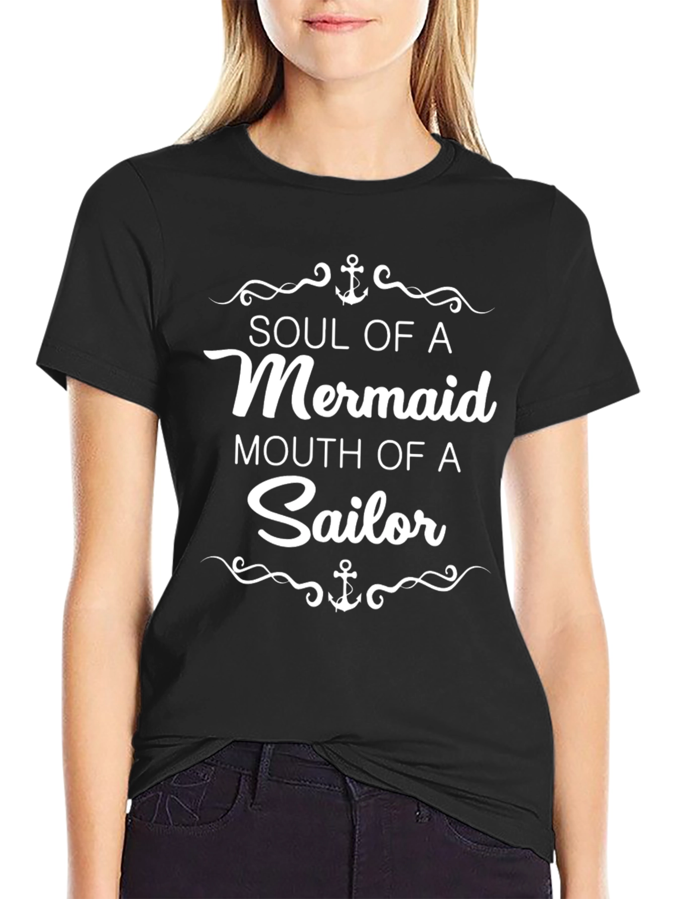 Black Soul of a Mermaid Mouth of a Sailor Black T-Shirt view 2