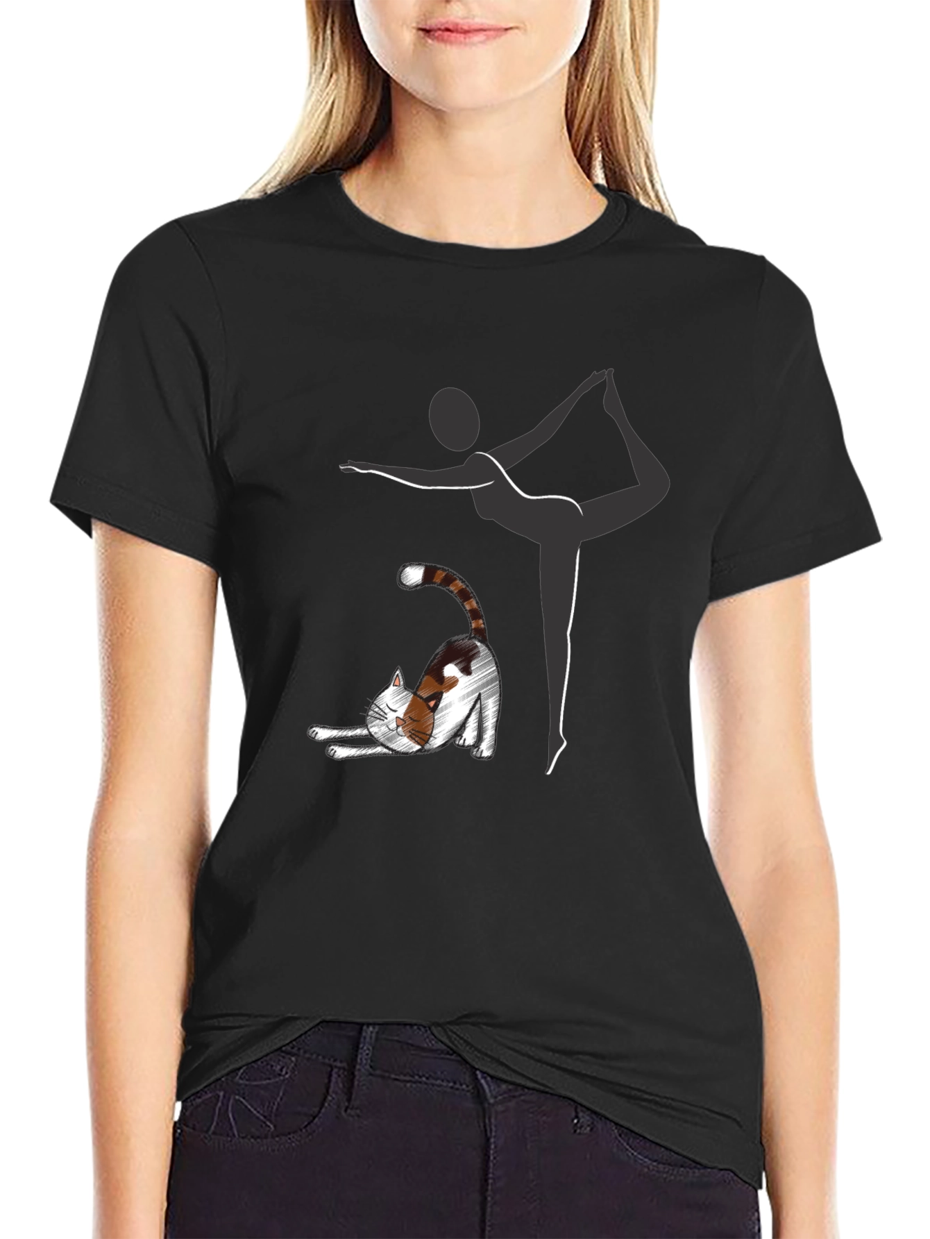 Black Yoga Cat T-Shirt view 2