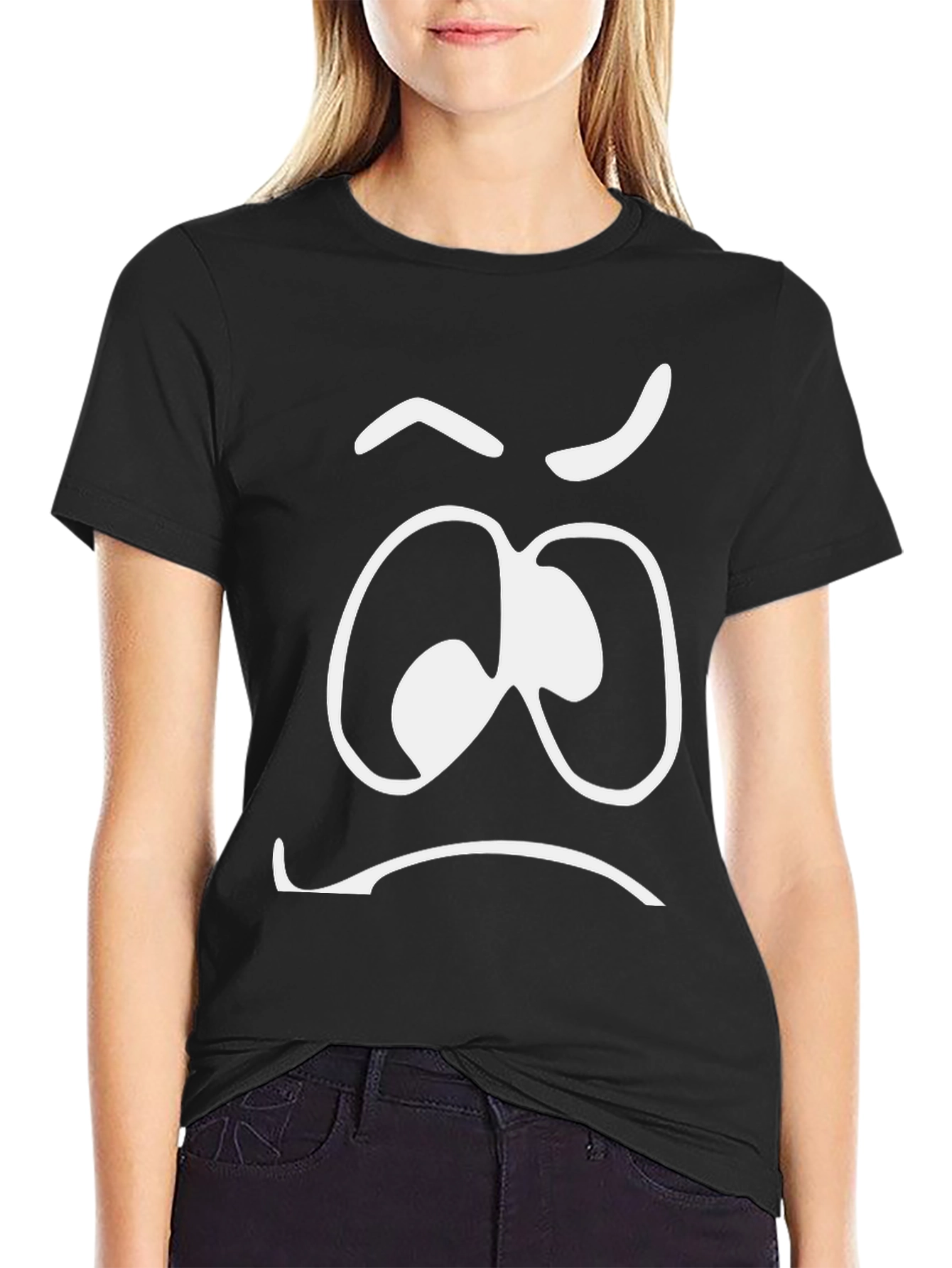 Black Funny Grumpy Face Black T-Shirt view 2