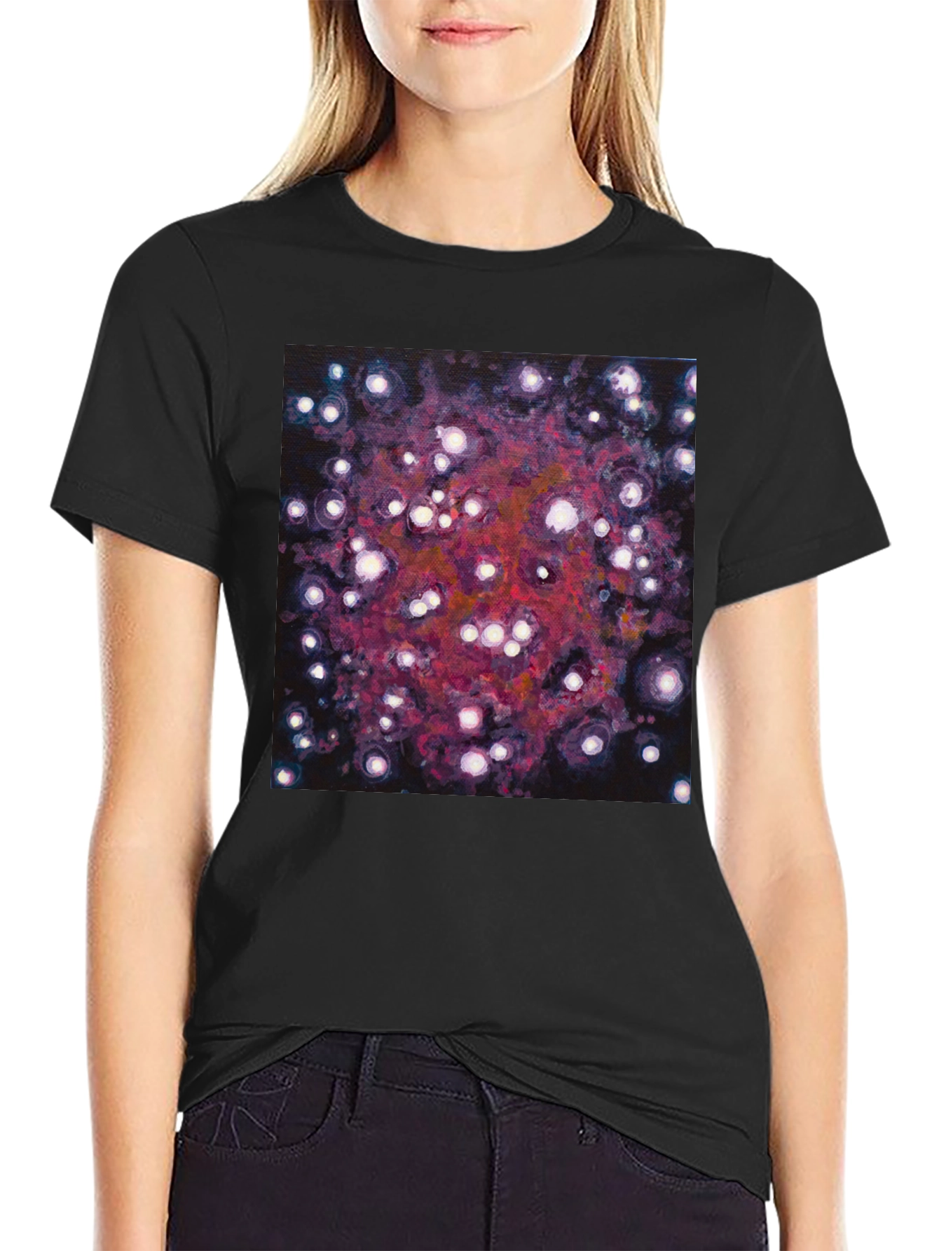 Black Abstract Galaxy Print Black T-Shirt view 2