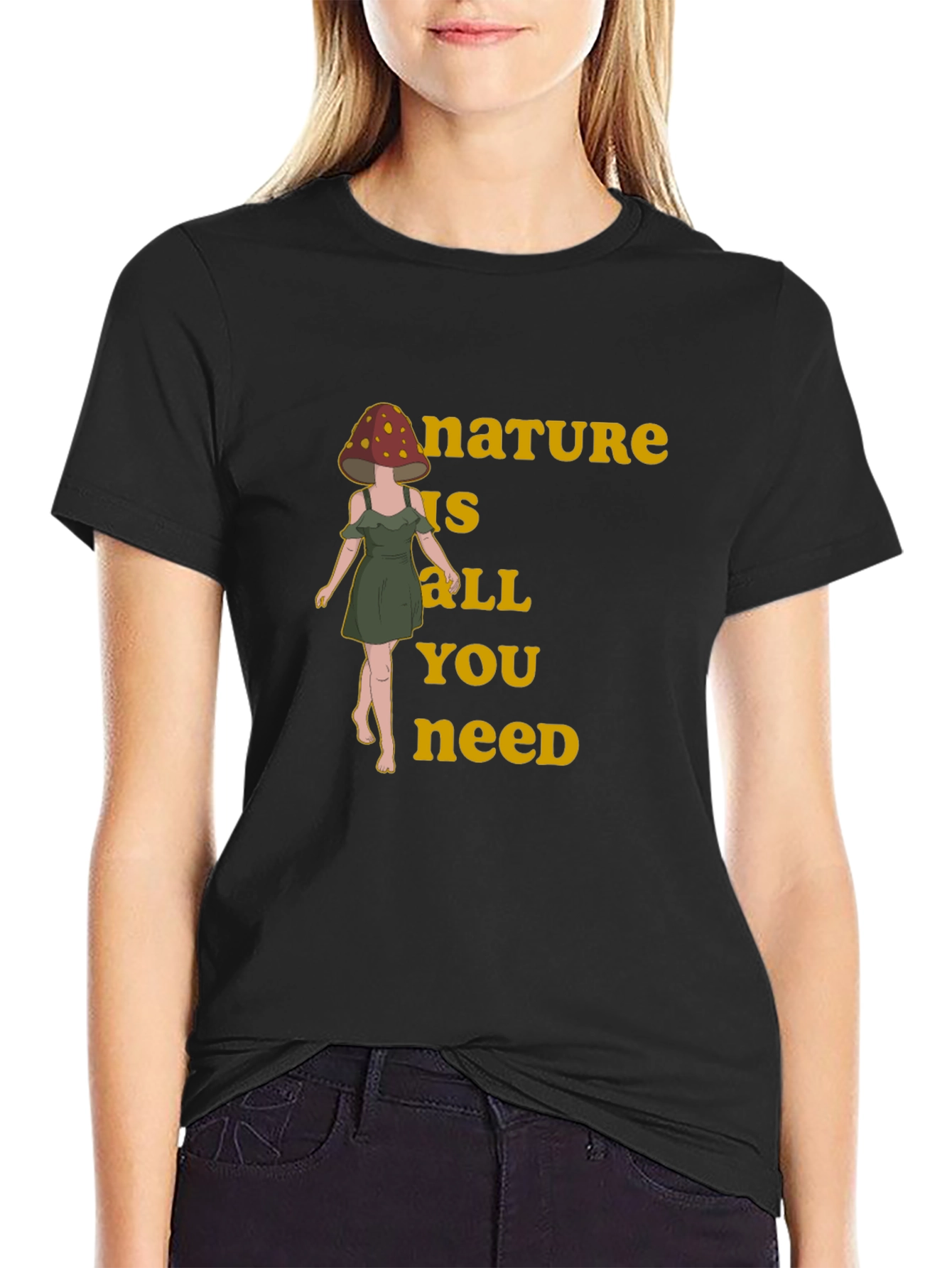 Black Nature is All You Need Mushroom Head T-Shirt view 2