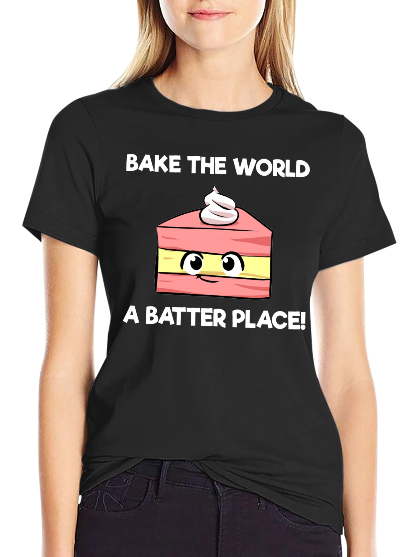 Black Bake the World Better Funny T-Shirt view 2