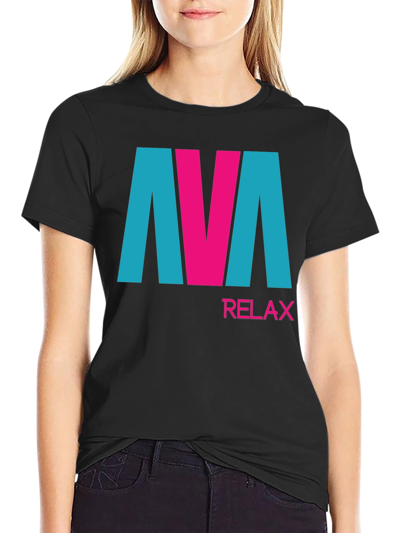 Black AVA Relax Graphic Tee - Black Cotton Blend T-Shirt view 2