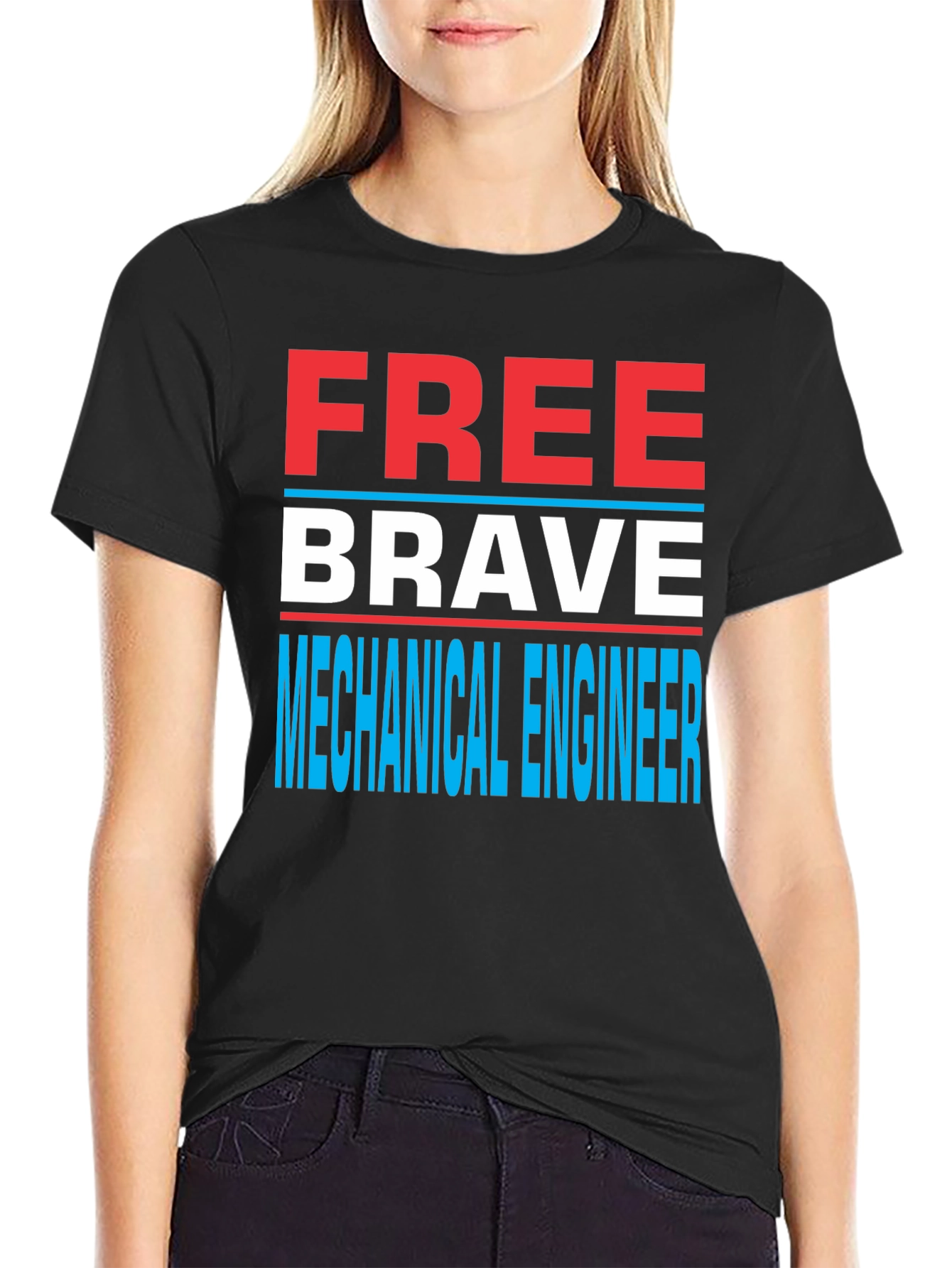 Black Free Brave Mechanical Engineer Novelty T-Shirt view 2
