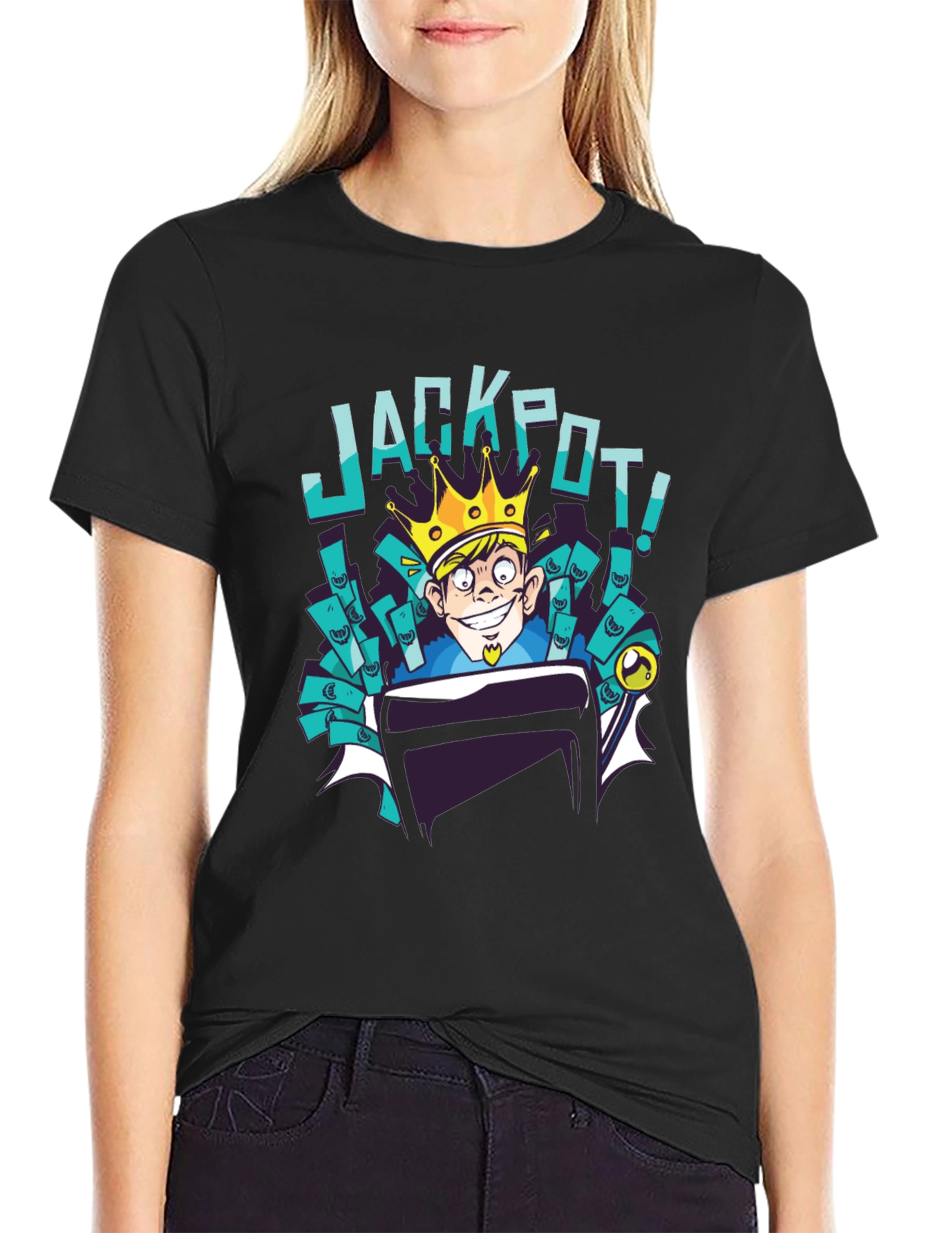 Black Jackpot Cartoon T-Shirt - Lucky King Design view 2