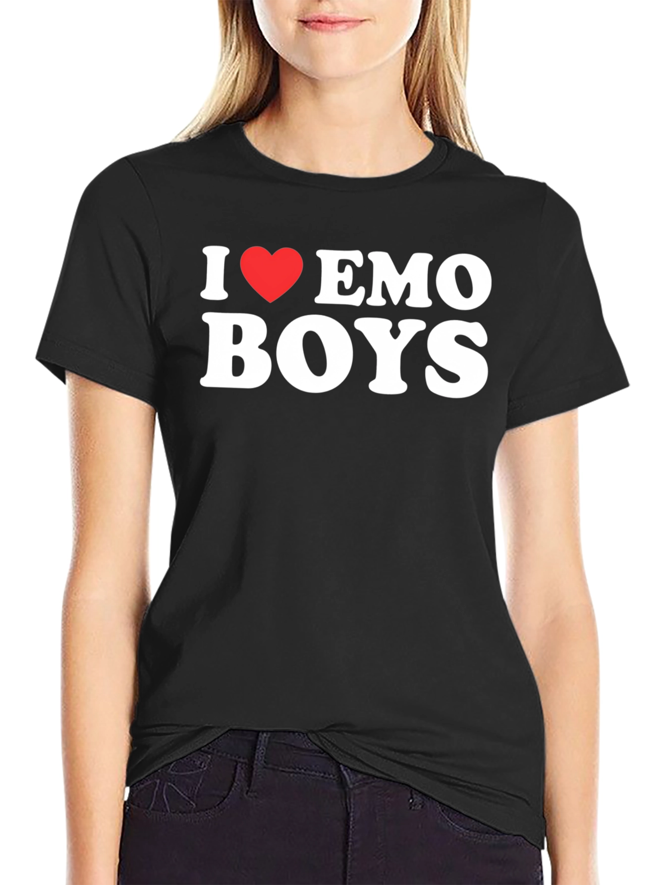 Black I Heart Emo Boys Graphic Tee - Black Crew Neck T-Shirt view 2