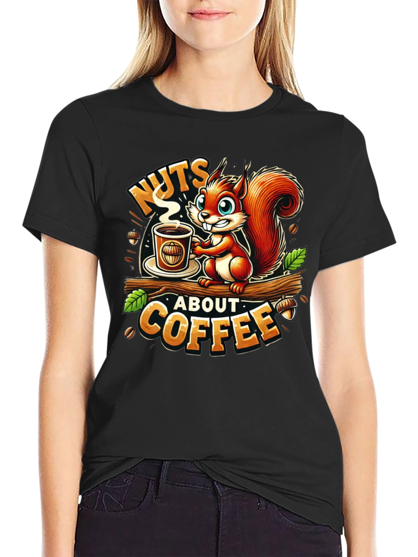 Black Nuts About Coffee Squirrel T-Shirt view 2