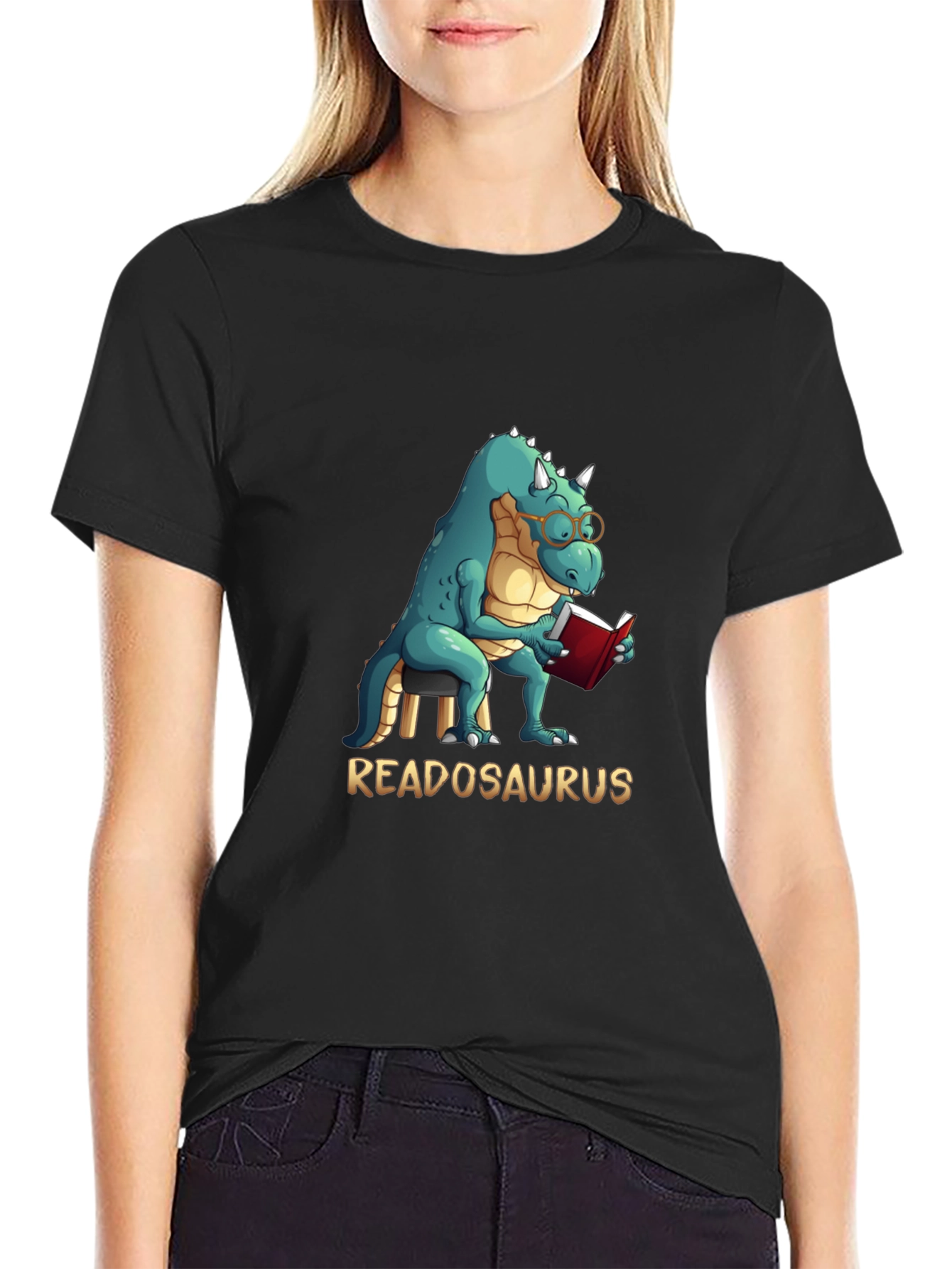 Black Readosaurus T-Shirt - Reading Dinosaur Tee view 2