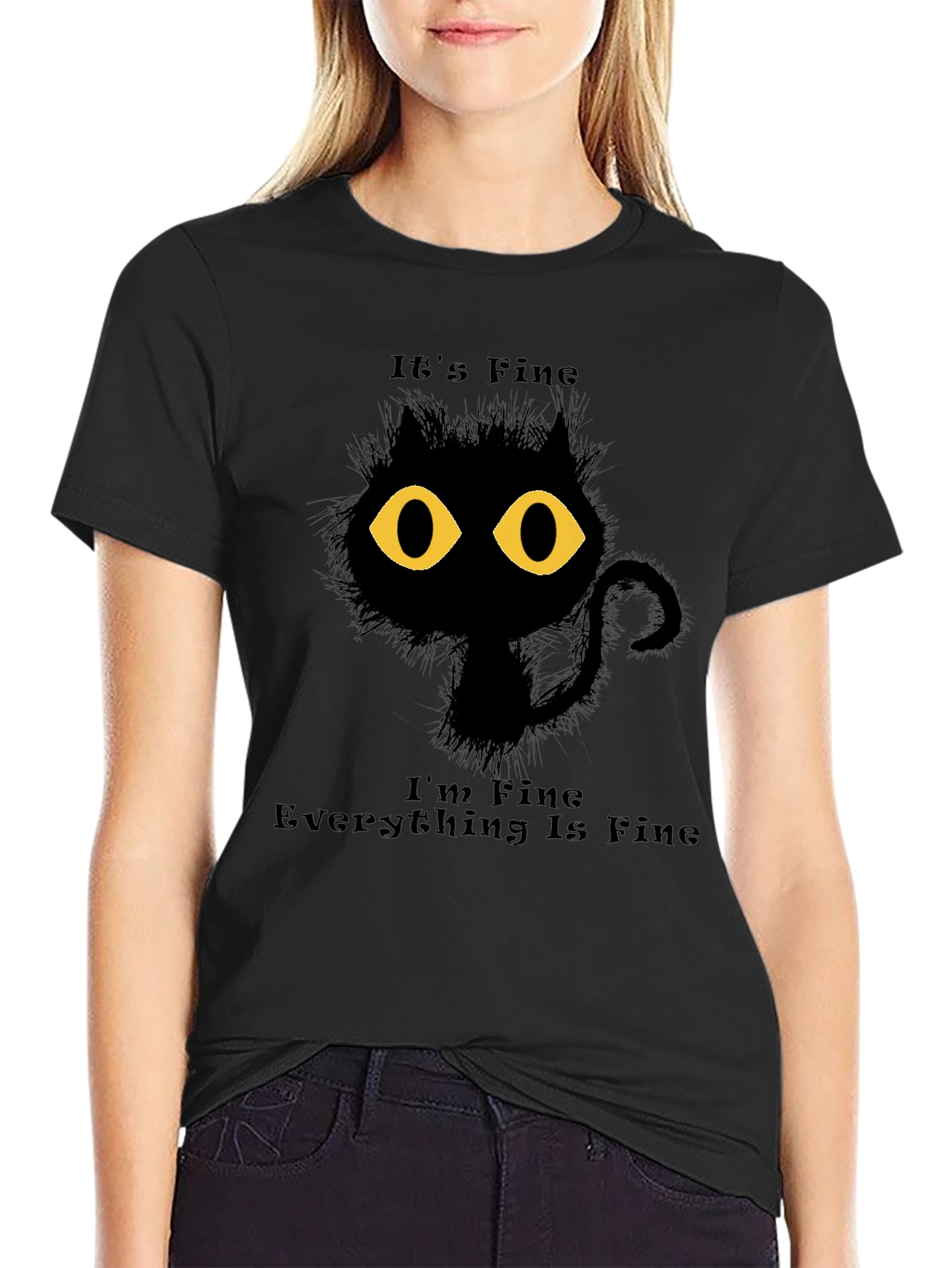 Black It's Fine Cat Graphic T-Shirt view 2