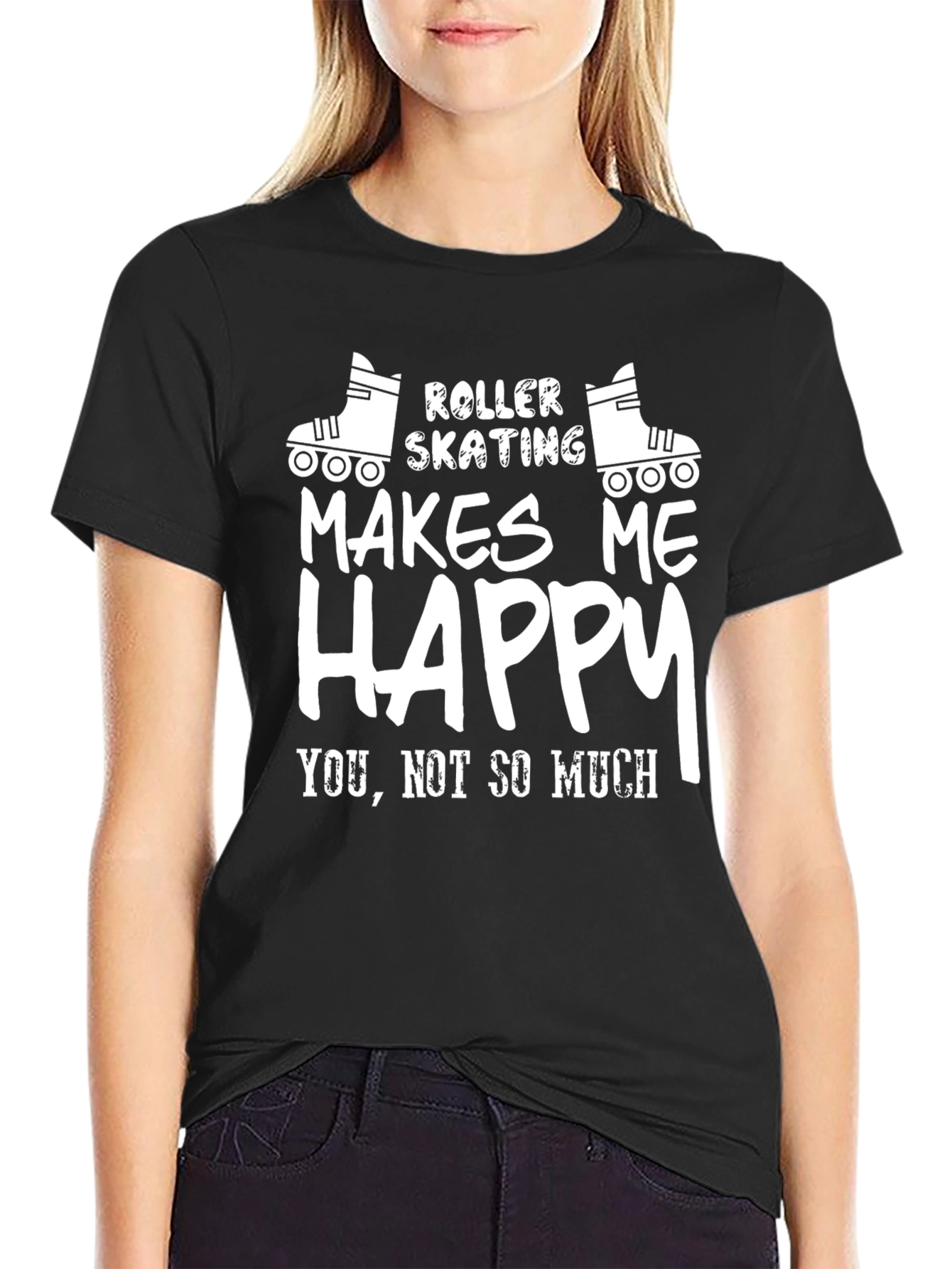 Black Roller Skating Makes Me Happy Graphic T-Shirt view 2
