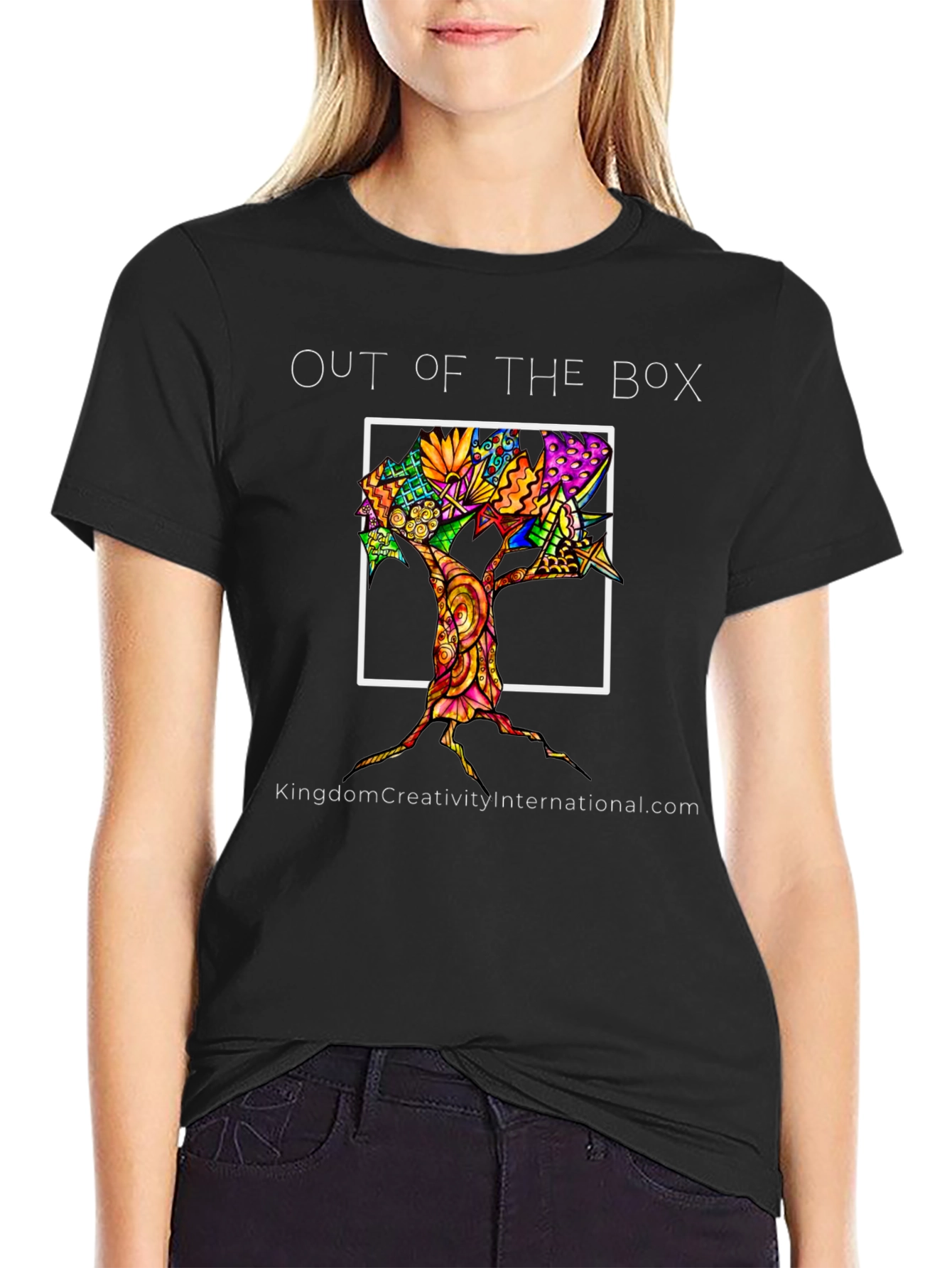 Black Out of the Box Tree Graphic T-Shirt view 2