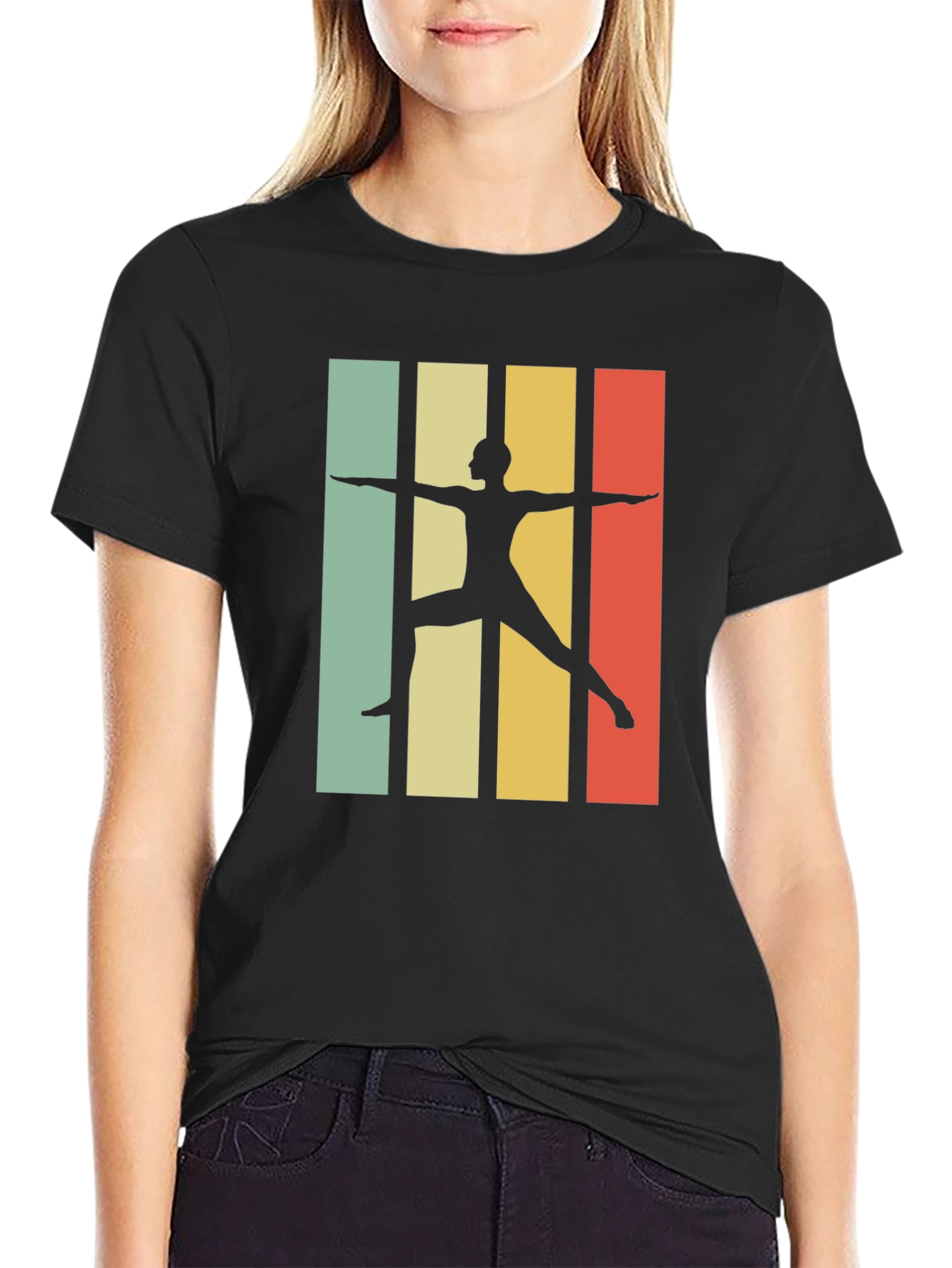 Black Retro Yoga Pose Graphic T-Shirt - Black view 2