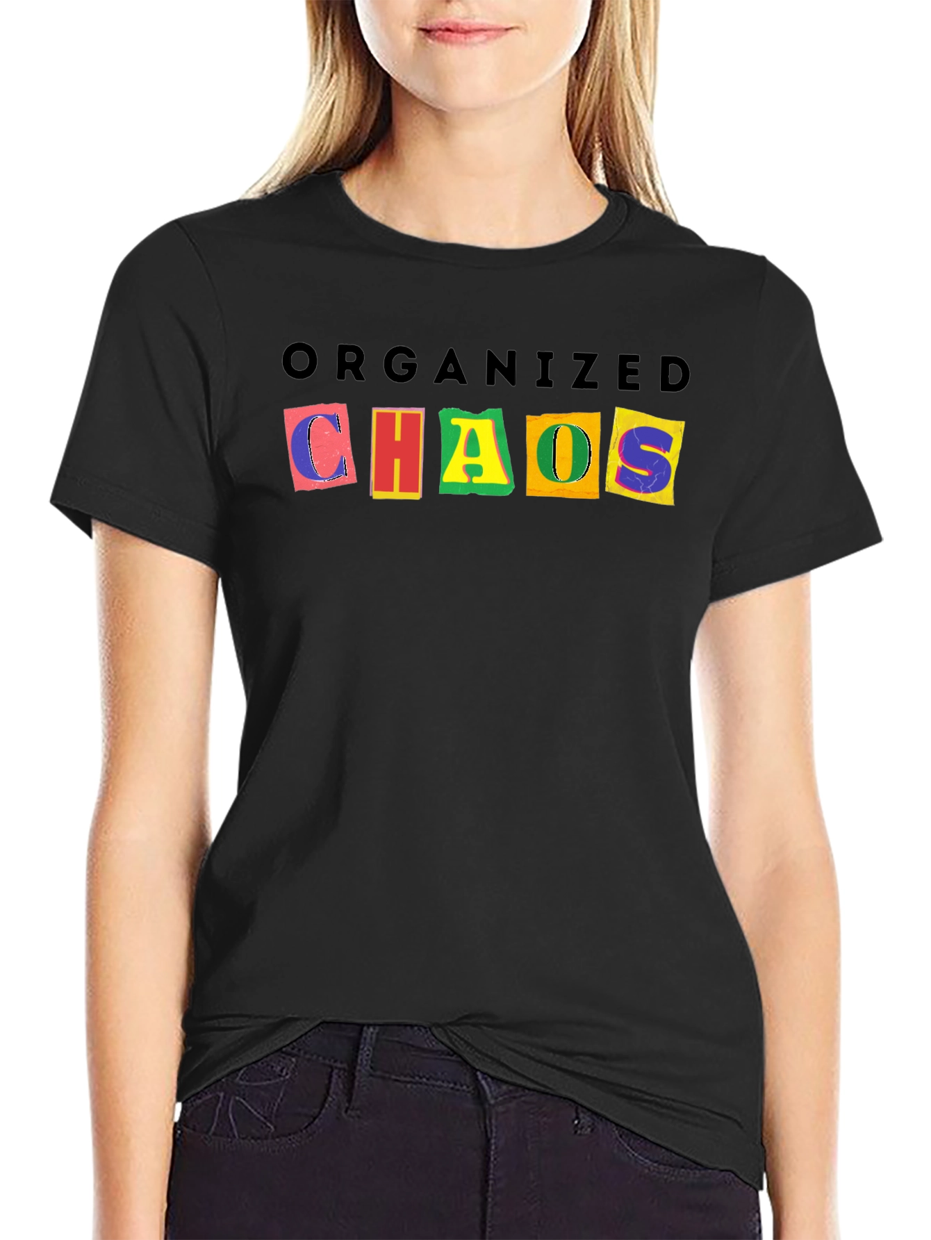 Black Organized Chaos Graphic Tee - Trendy & Unique Design view 2