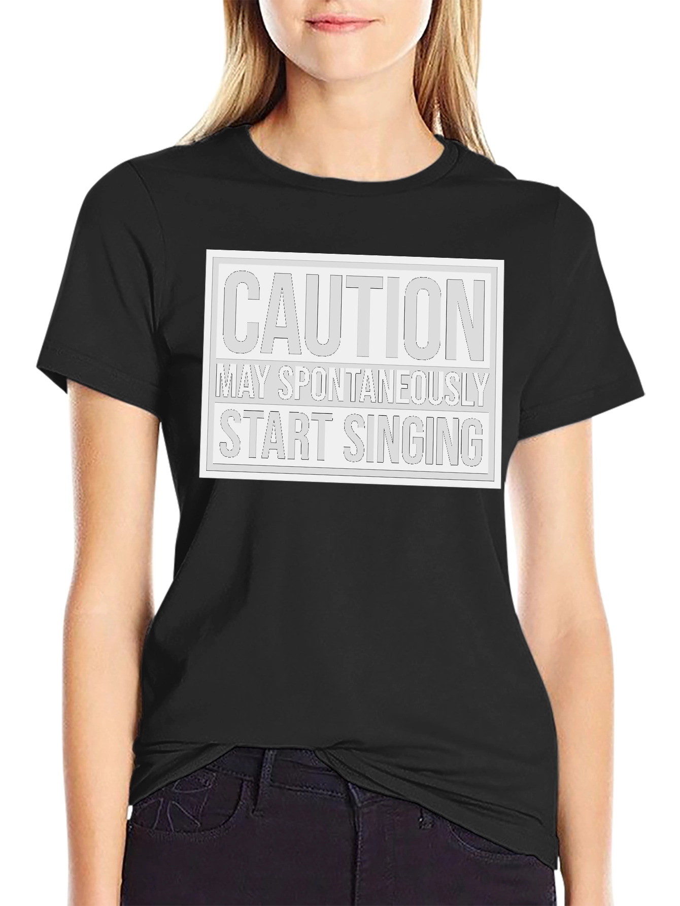 Black Caution May Spontaneously Start Singing Black T-Shirt view 2