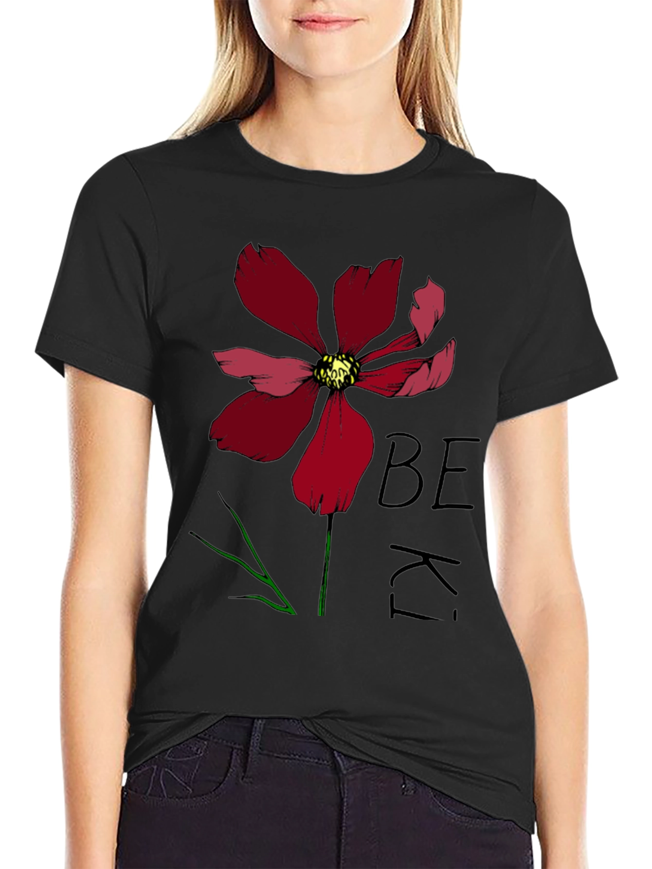 Black Be Kind Flower Graphic Tee - Black view 2