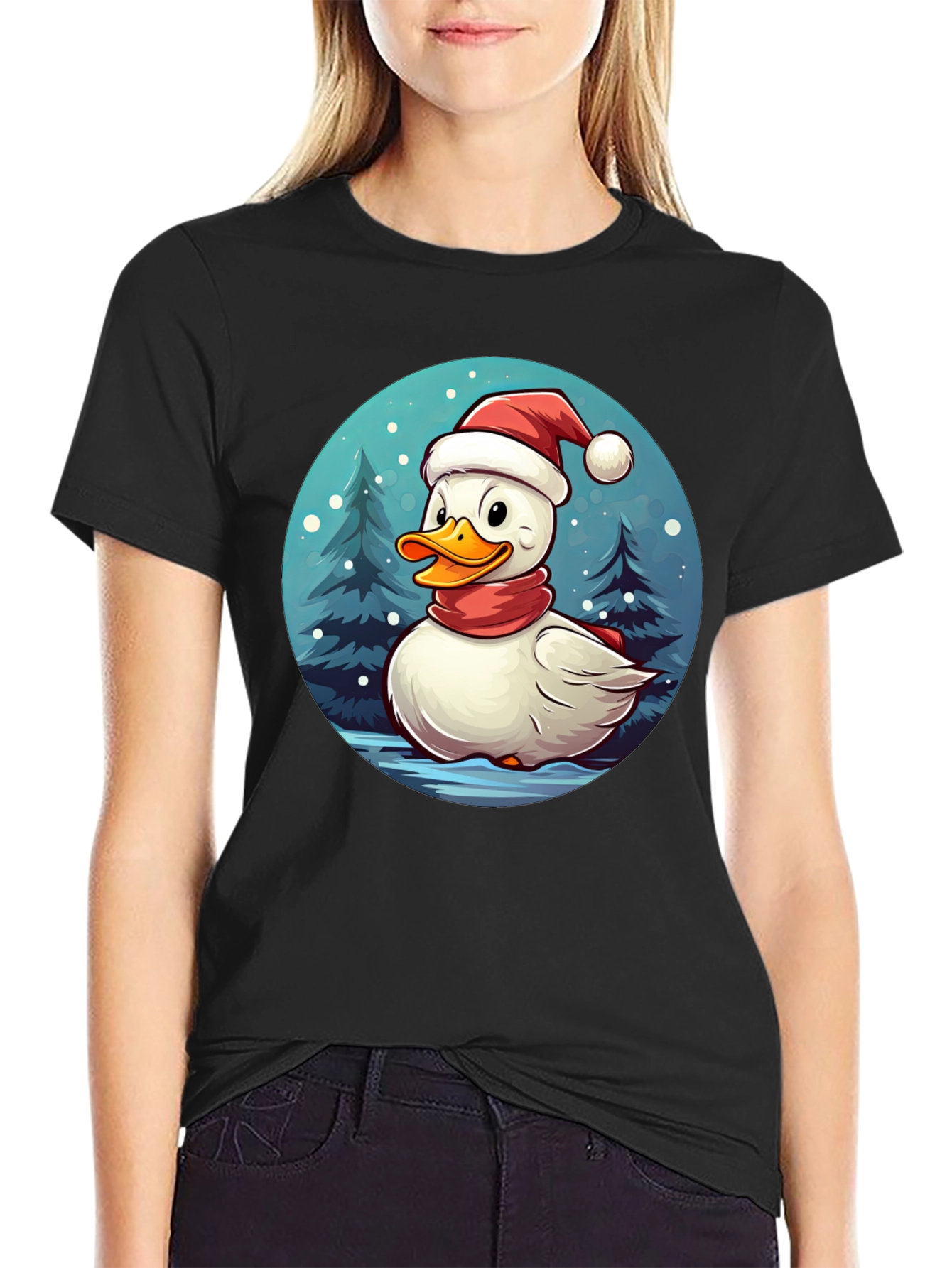 Black Festive Duck Holiday T-Shirt view 2
