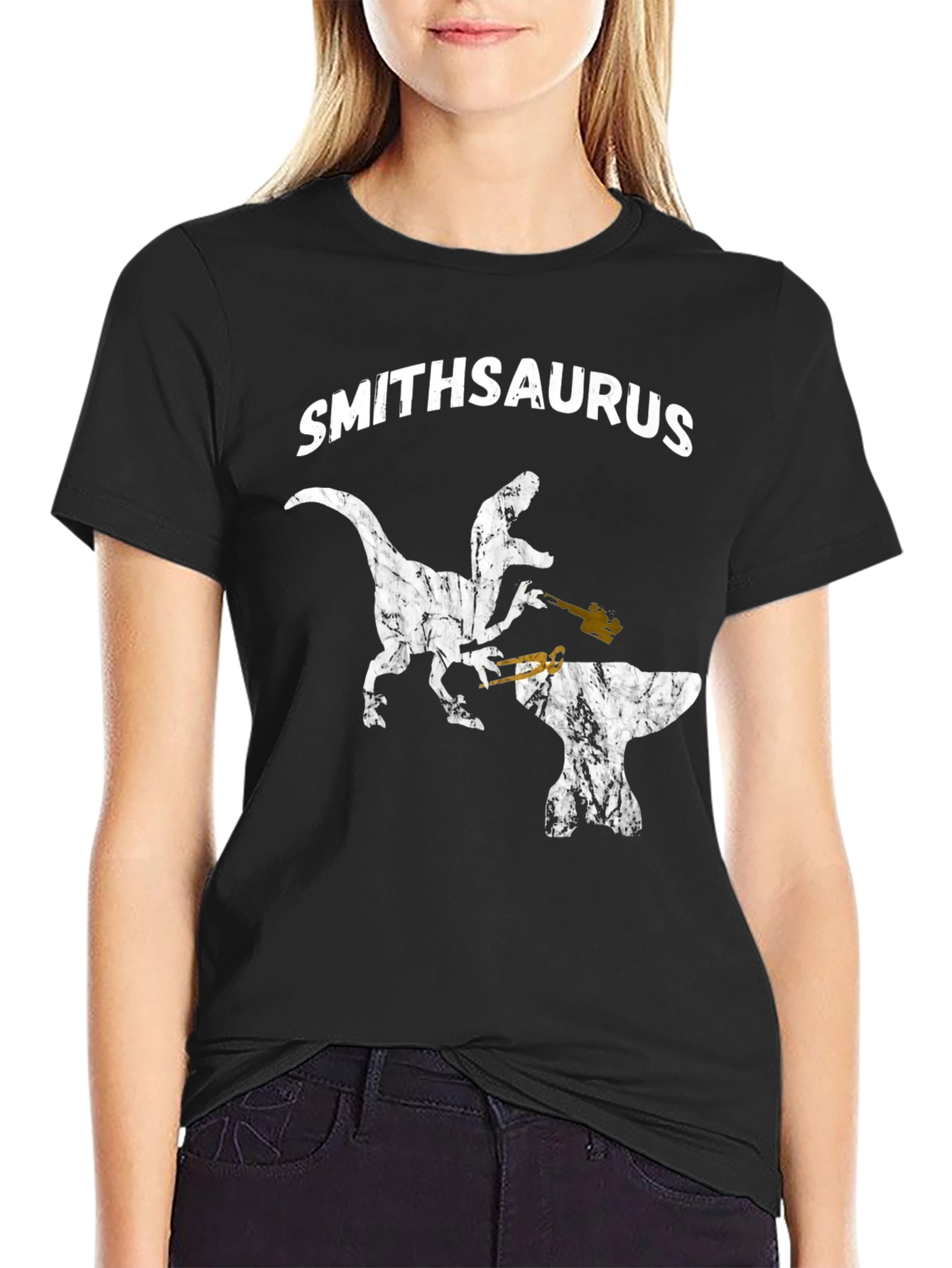 Black Smithsaurus Black T-Shirt - Dinosaur Blacksmith view 2