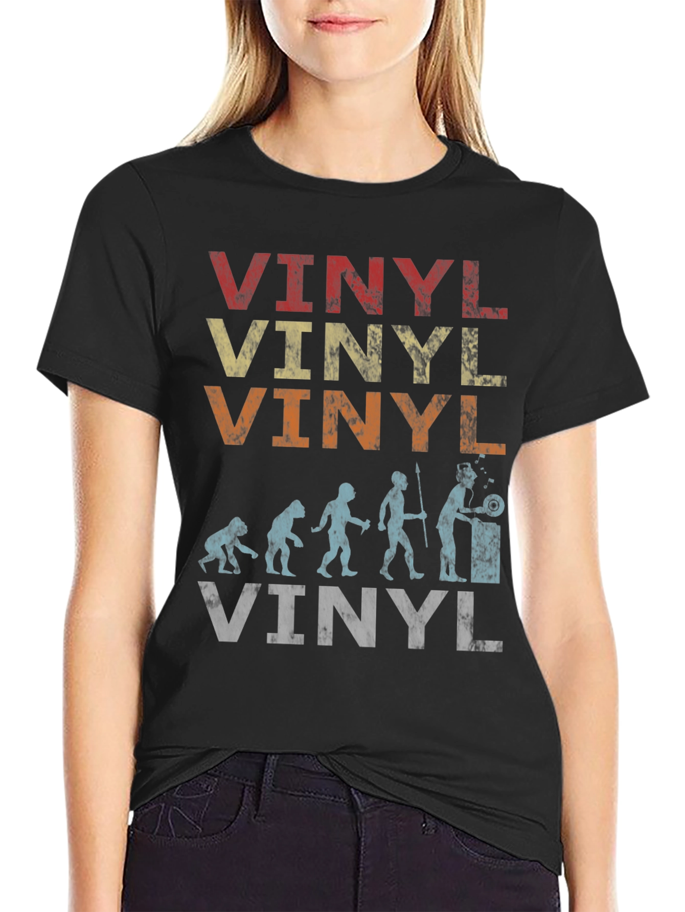 Black Vintage Vinyl Evolution T-Shirt - Music Lover Tee view 2