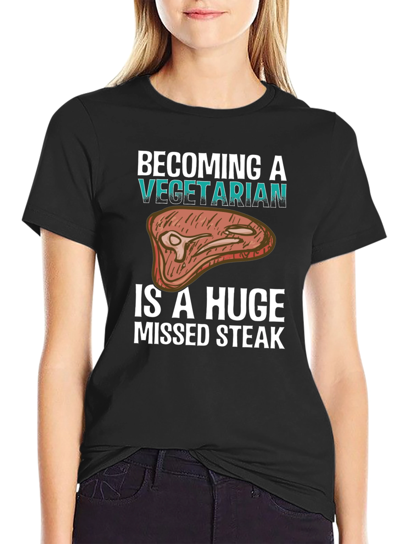 Black Becoming a Vegetarian is a Huge Missed Steak Graphic Tee view 2